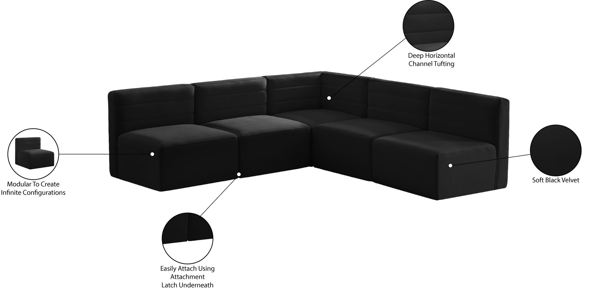 Quincy 95" 5-Piece Velvet Modular Comfort Armless Sectional