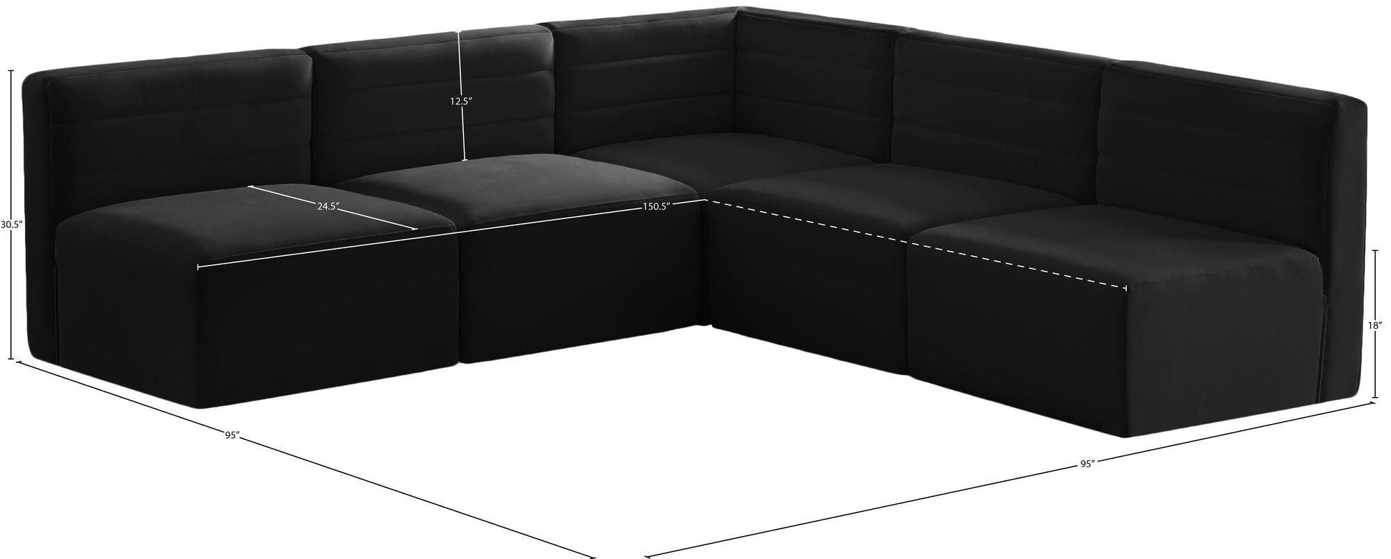 Quincy 95" 5-Piece Velvet Modular Comfort Armless Sectional