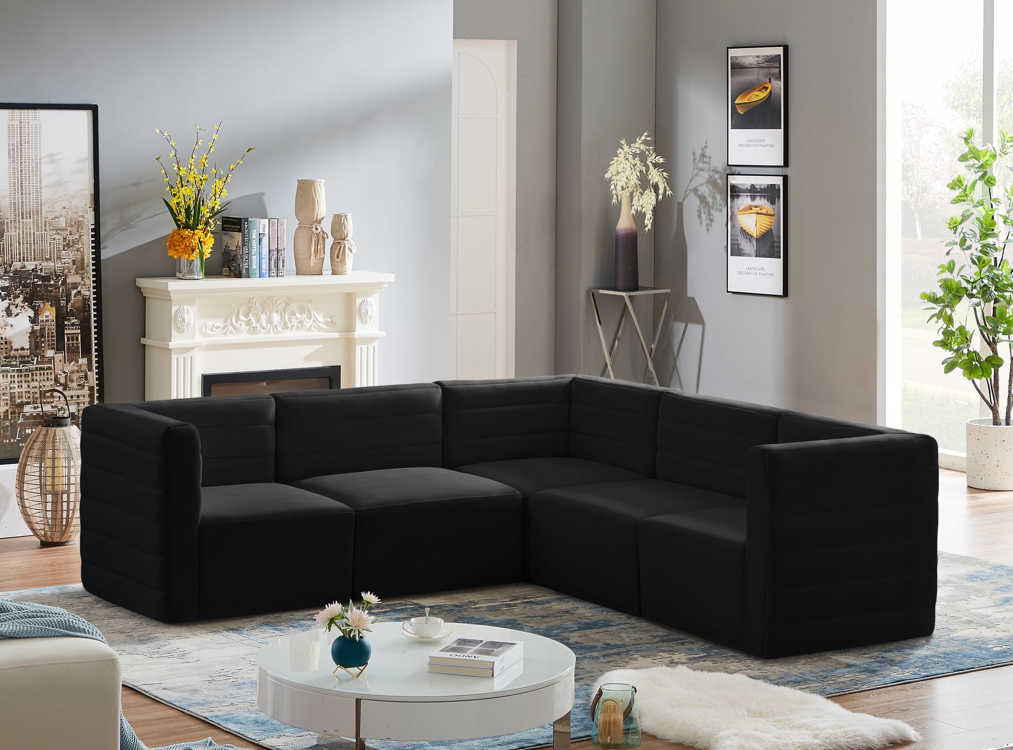 Quincy 95" 5-Piece Velvet Modular Comfort Sectional