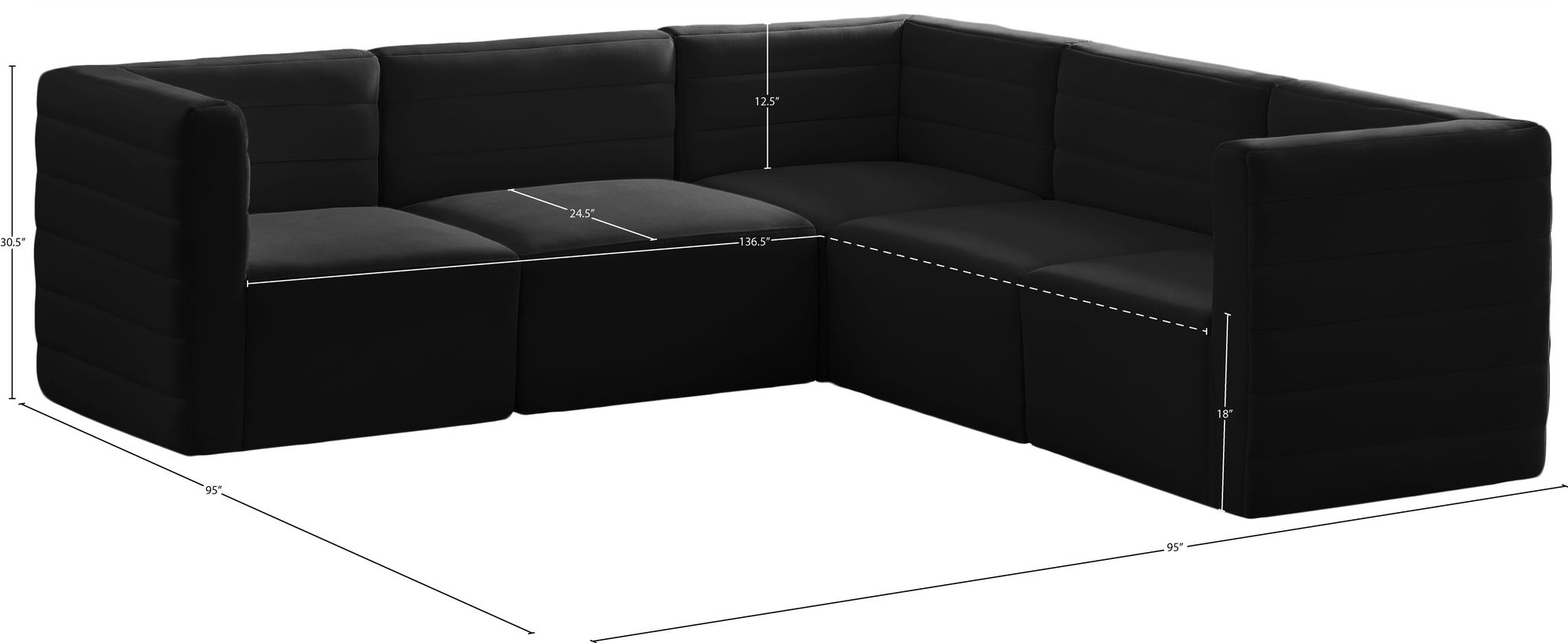 Quincy 95" 5-Piece Velvet Modular Comfort Sectional