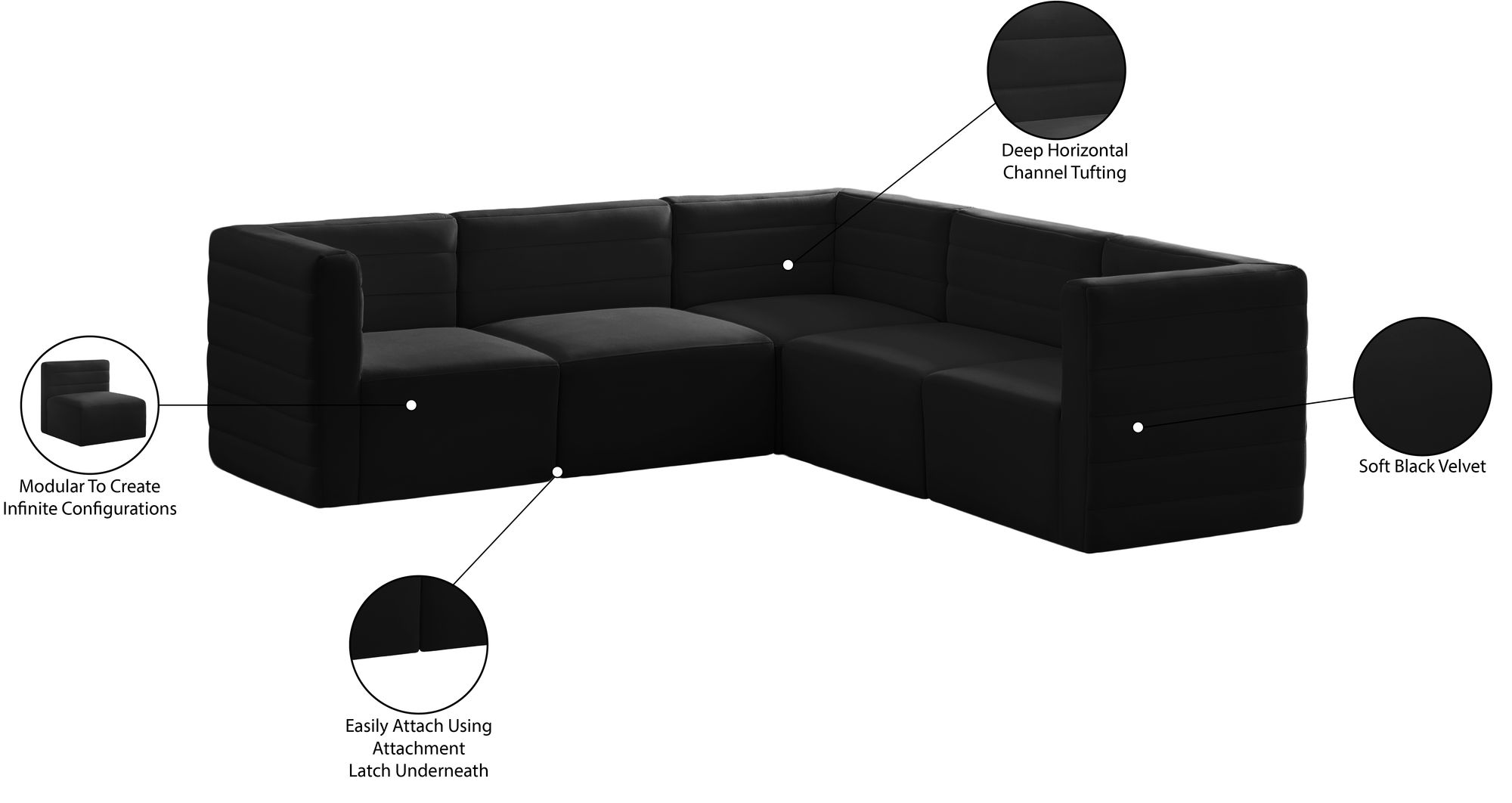Quincy 95" 5-Piece Velvet Modular Comfort Sectional