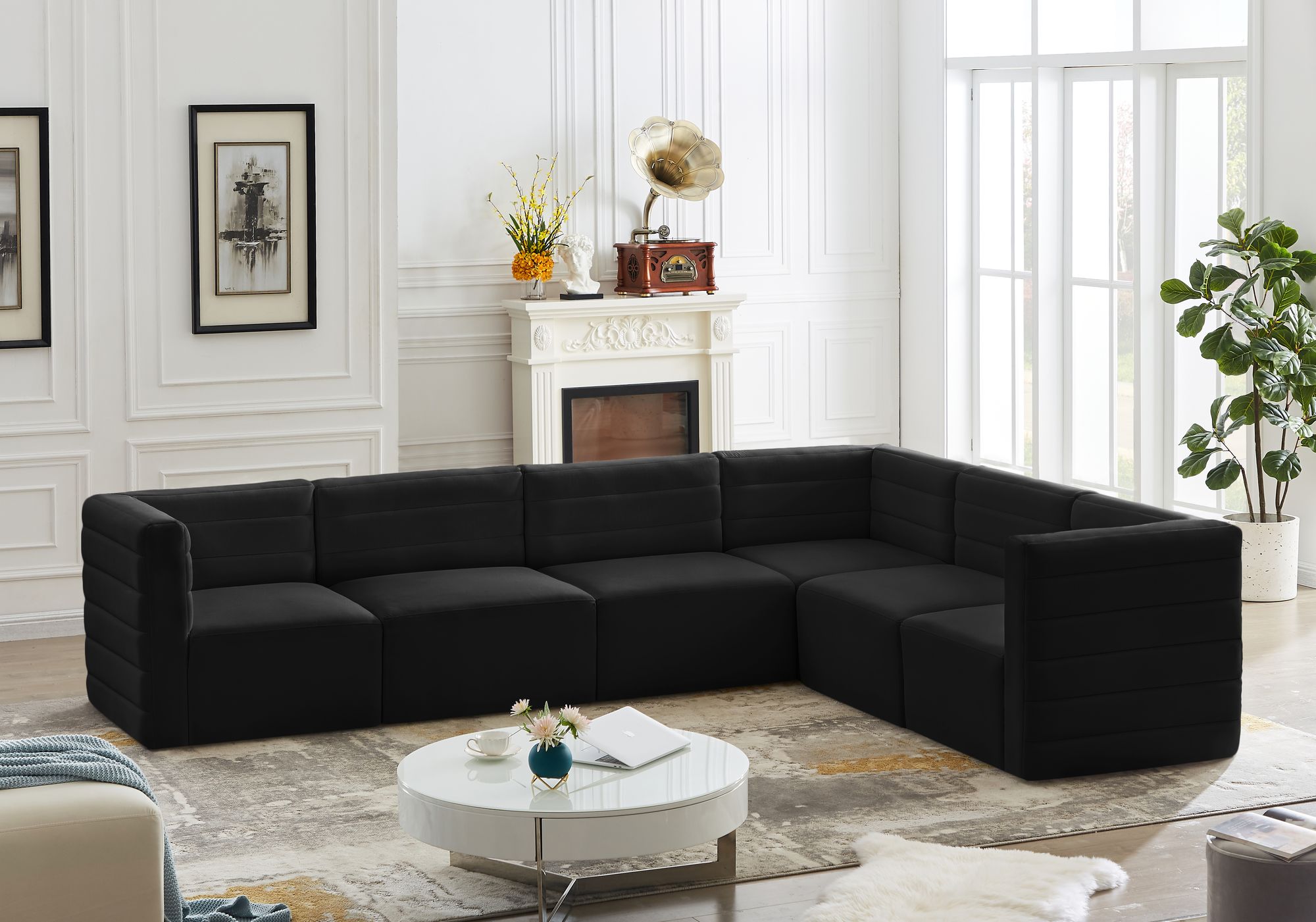 Quincy 126" 6-Piece Velvet Modular Comfort Sectional