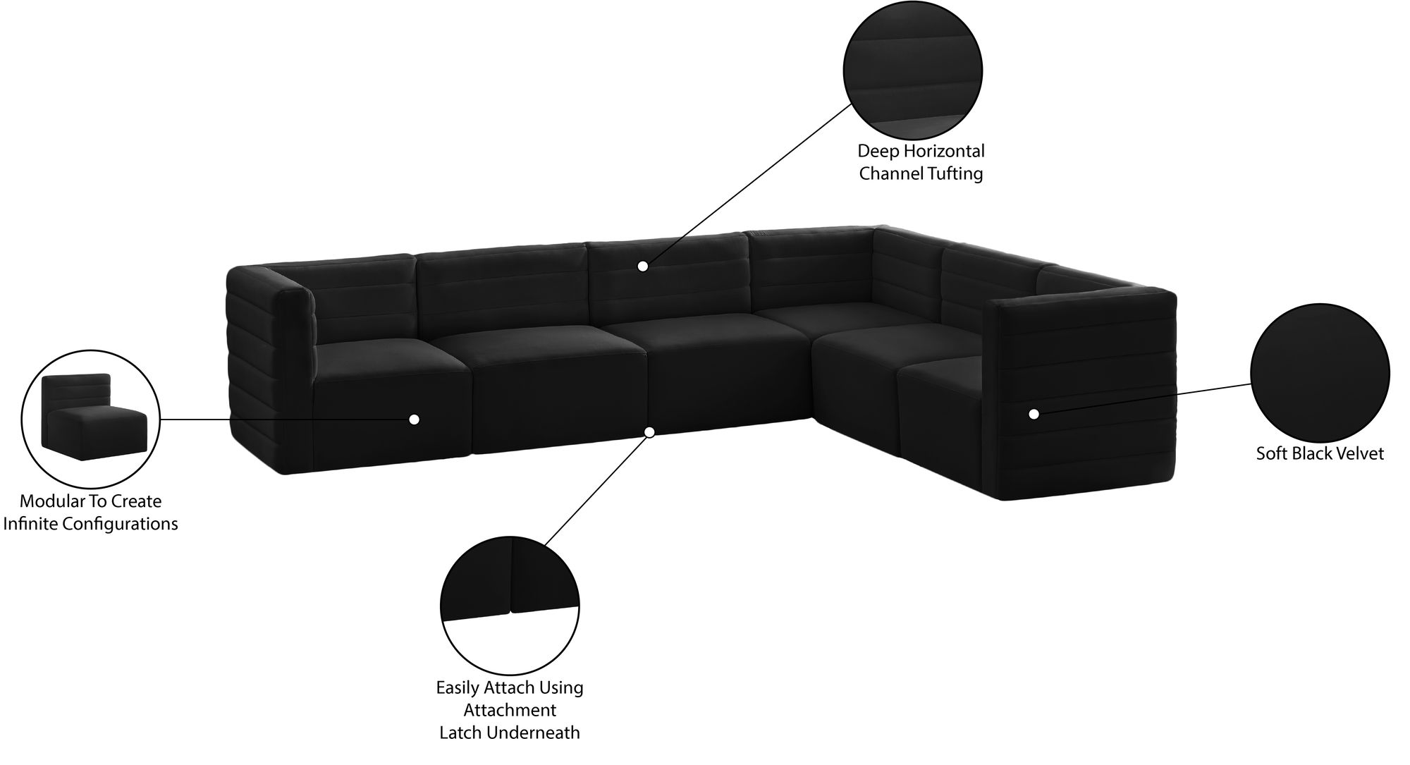 Quincy 126" 6-Piece Velvet Modular Comfort Sectional