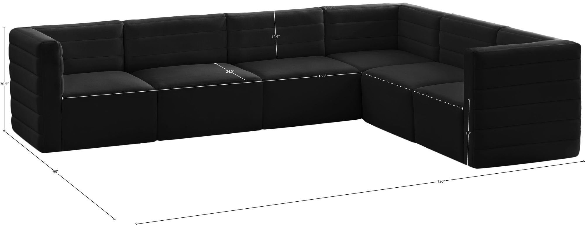 Quincy 126" 6-Piece Velvet Modular Comfort Sectional