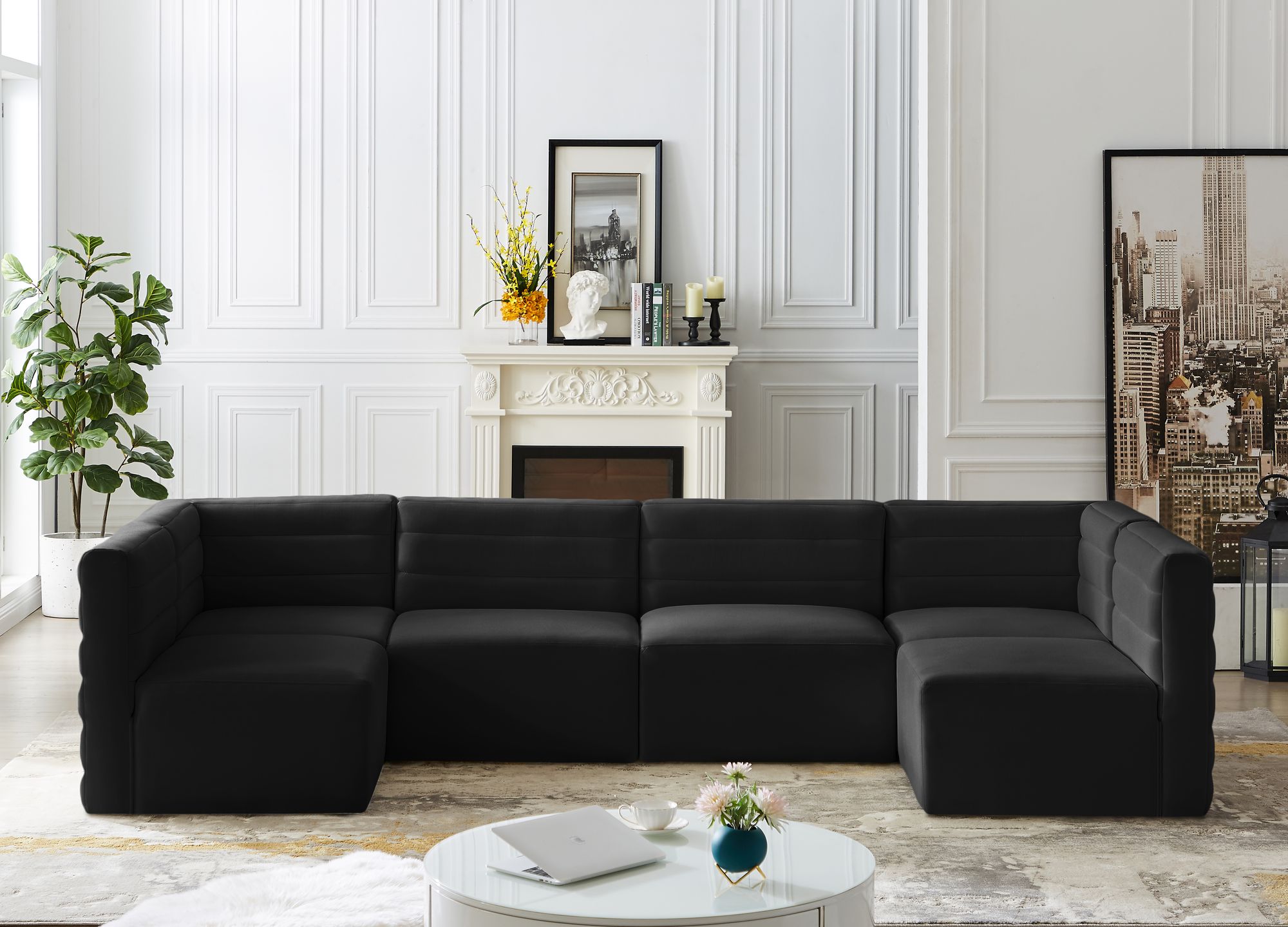 Quincy 126" 6-Piece Velvet Modular Comfort U-Shape Sectional