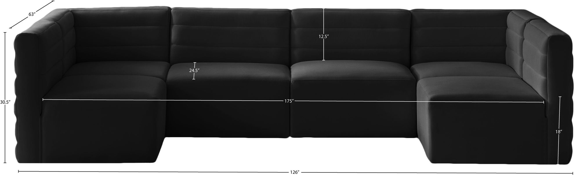 Quincy 126" 6-Piece Velvet Modular Comfort U-Shape Sectional