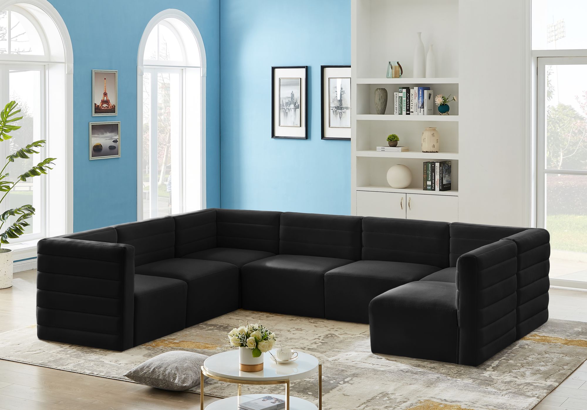 Quincy 126" 7-Piece Velvet Modular Comfort Sectional