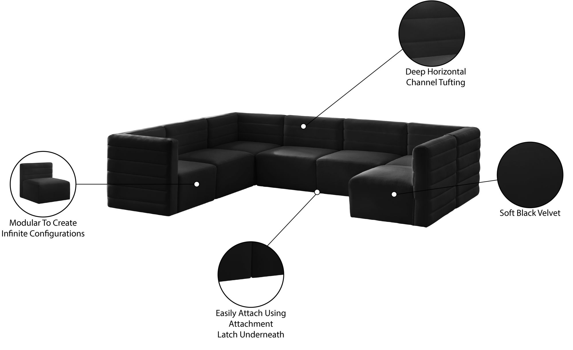 Quincy 126" 7-Piece Velvet Modular Comfort Sectional