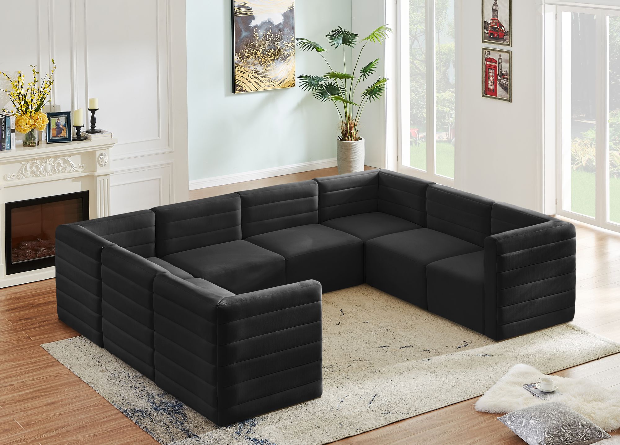 Quincy 126" 8-Piece Velvet Modular Comfort Sectional