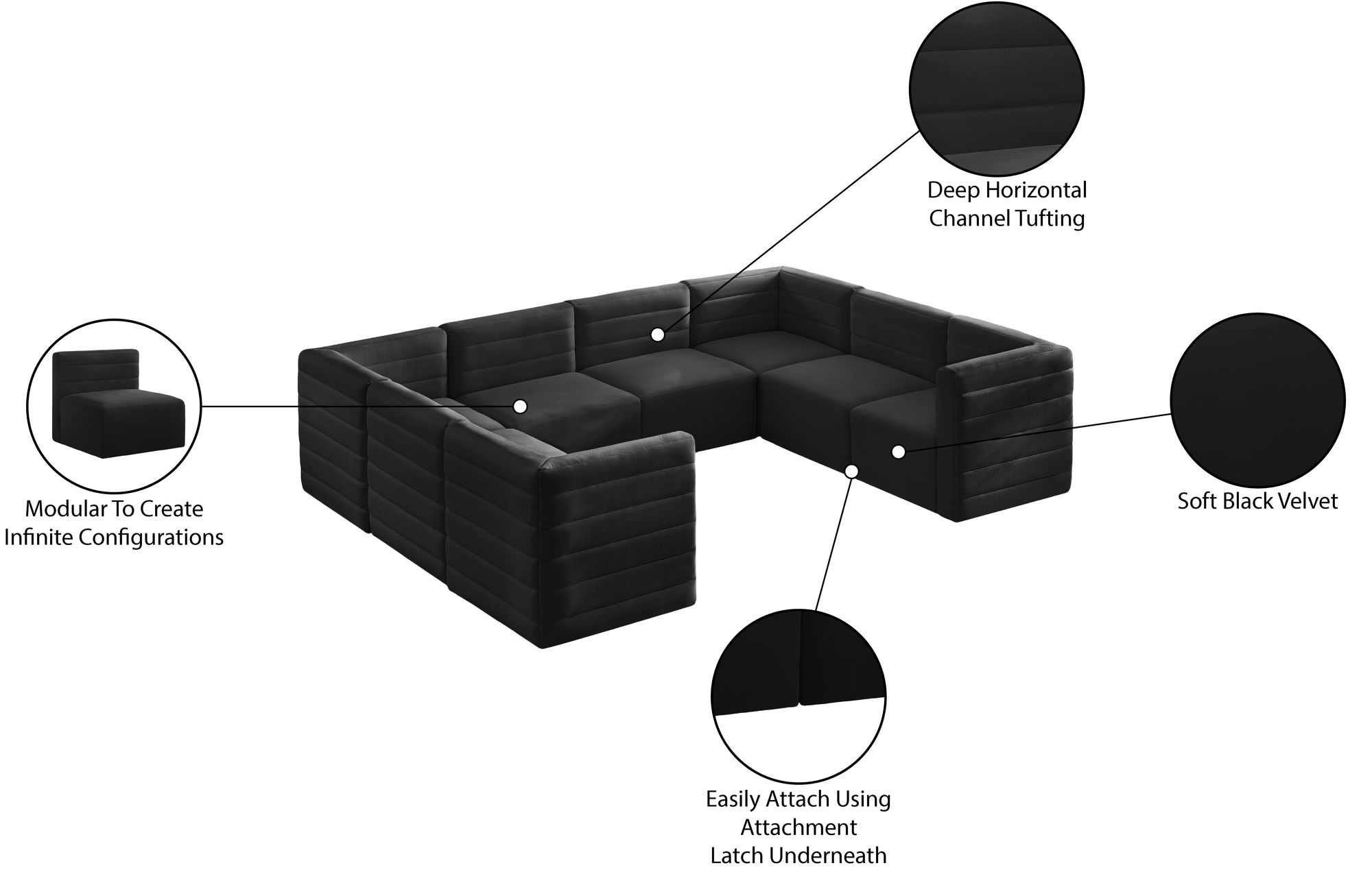 Quincy 126" 8-Piece Velvet Modular Comfort Sectional