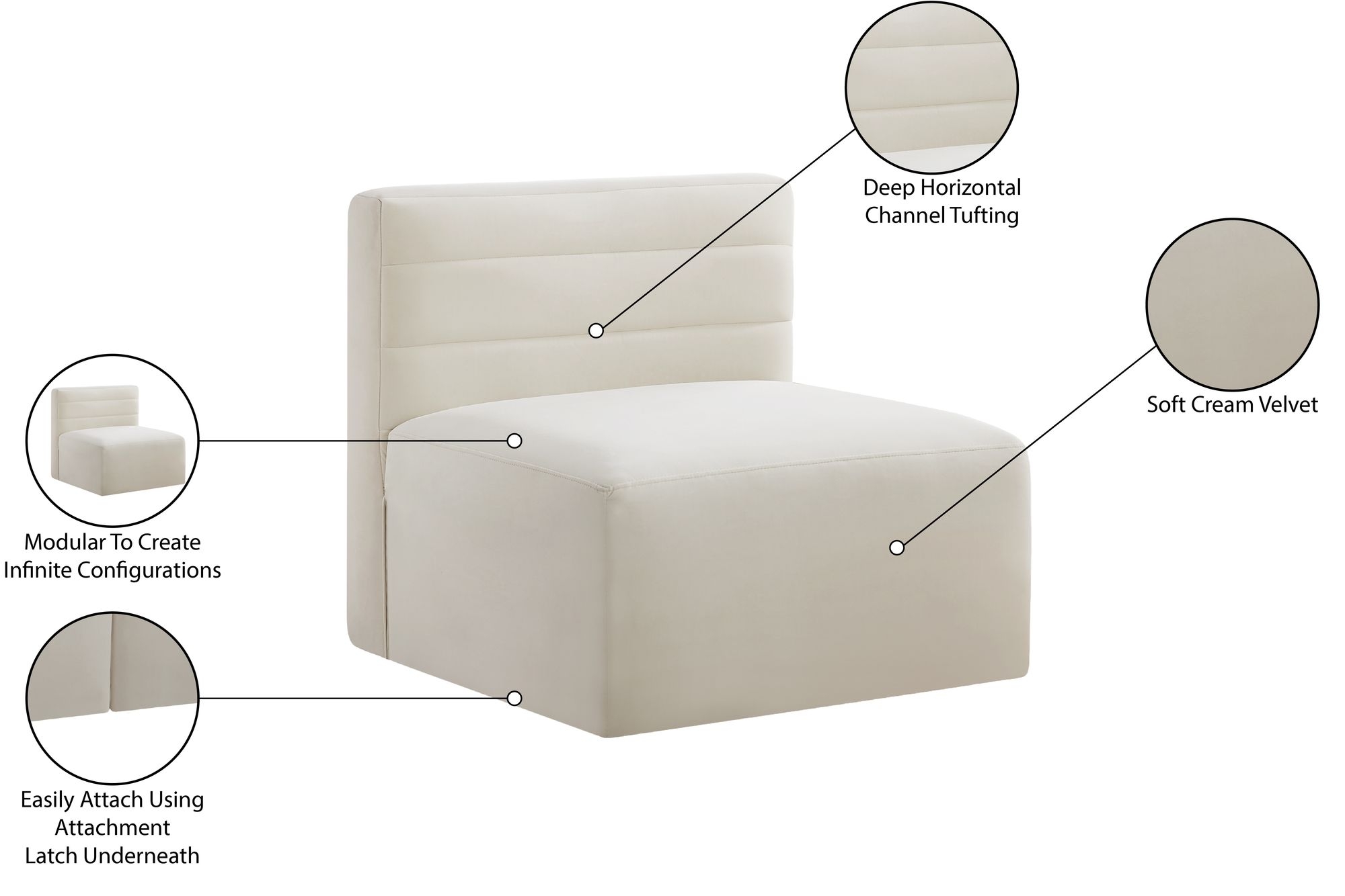 Quincy Velvet Modular Comfort Armless Chair