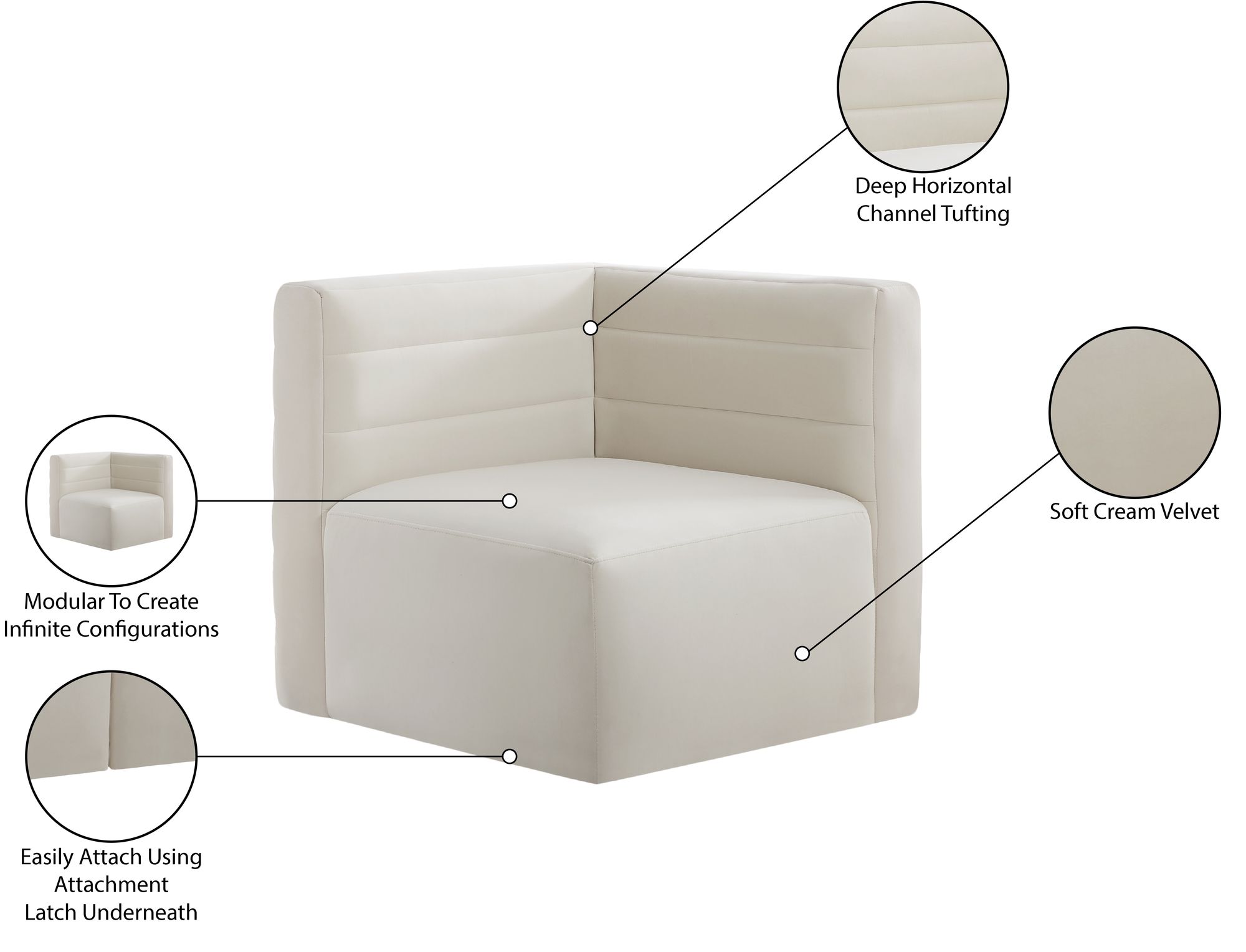 Quincy Velvet Modular Comfort Corner Chair