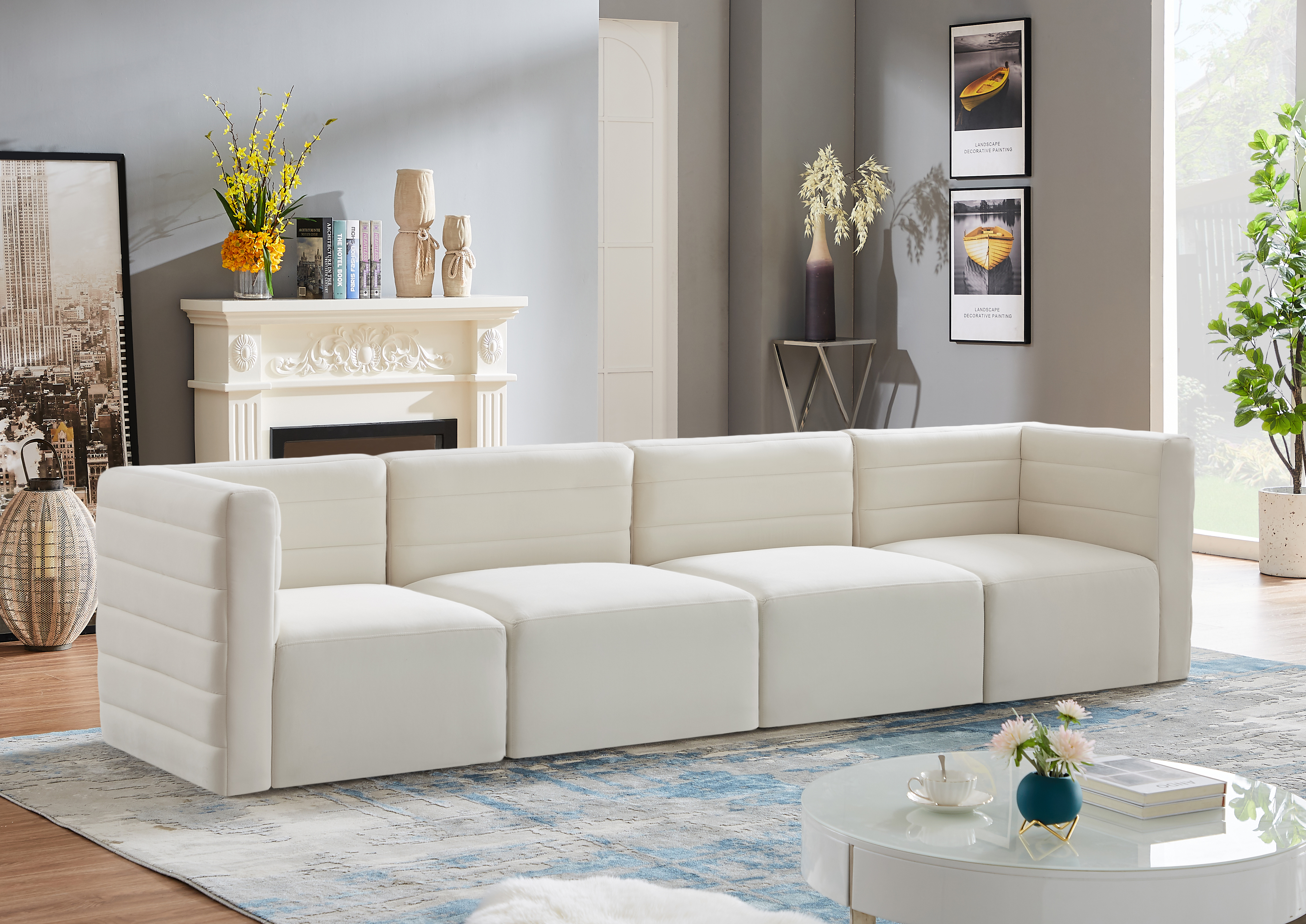 Quincy 126" Velvet Modular Comfort Sofa