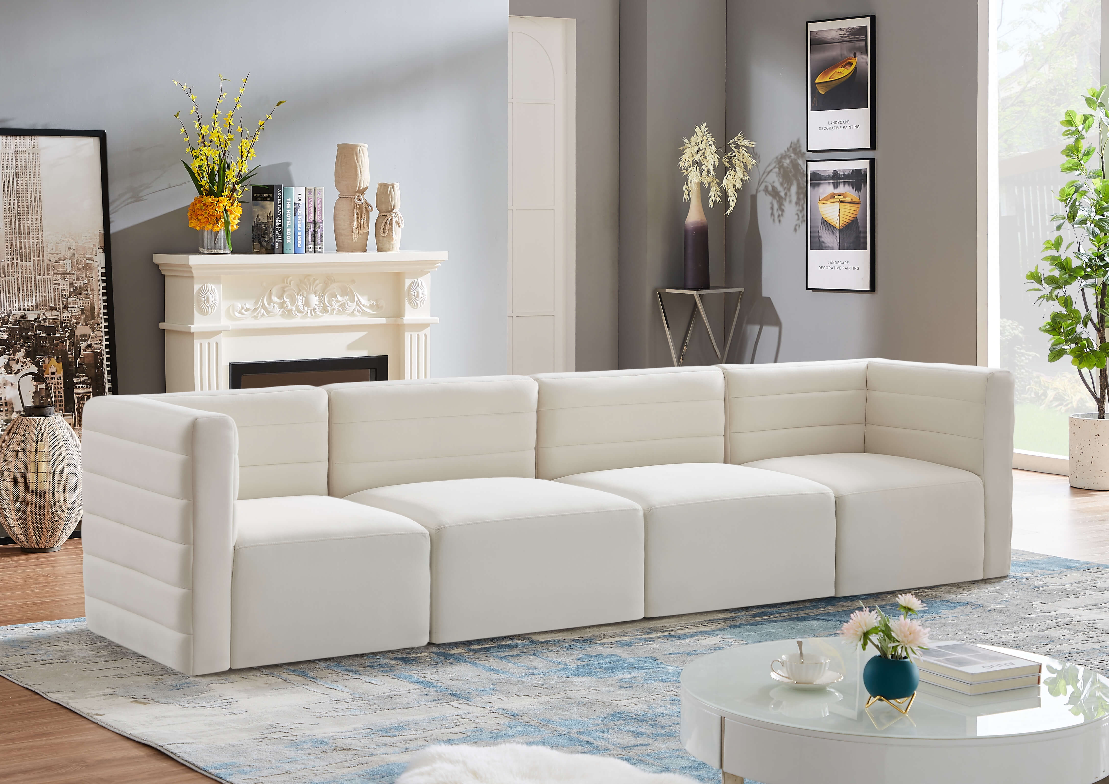 Quincy 126" Velvet Modular Comfort Sofa
