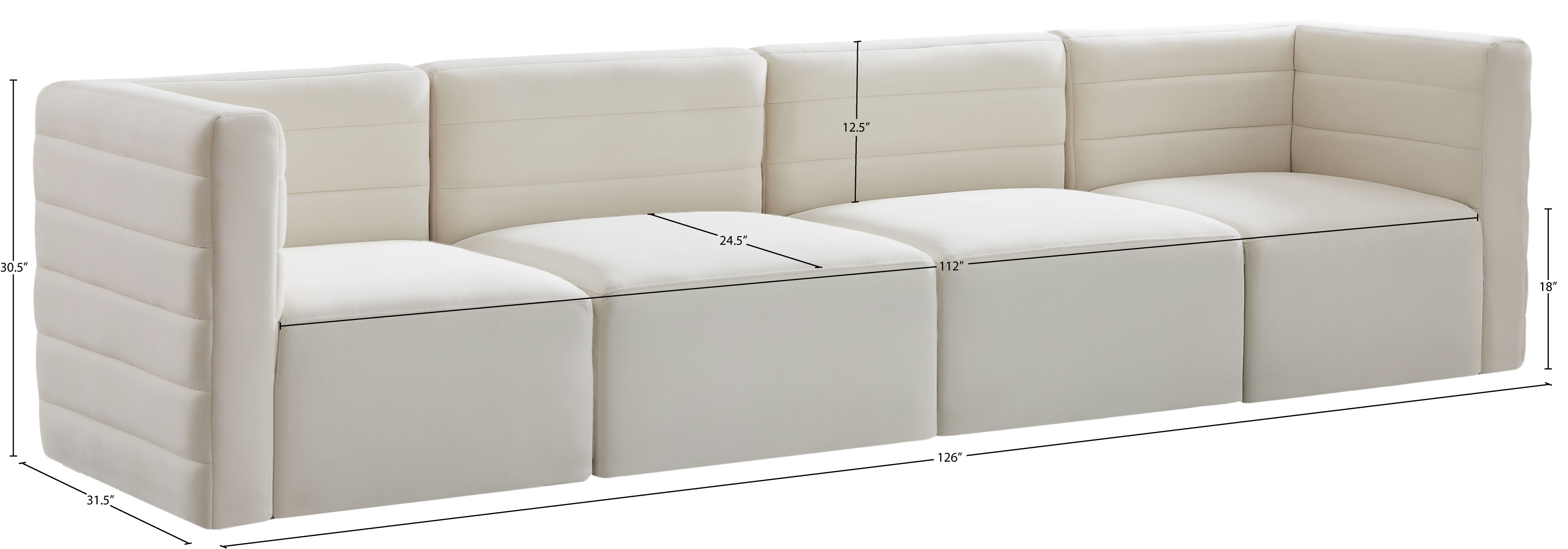 Quincy 126" Velvet Modular Comfort Sofa