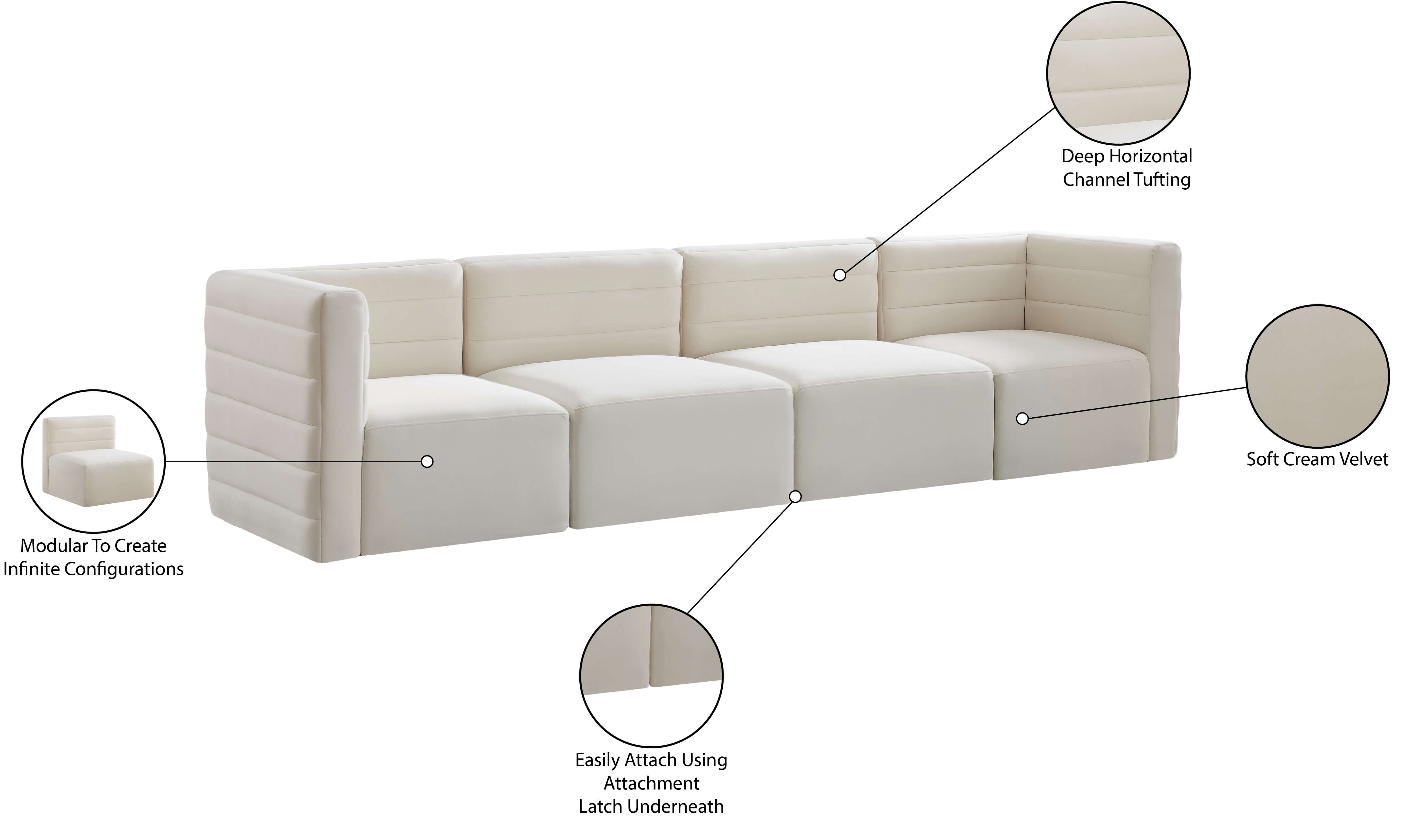 Quincy 126" Velvet Modular Comfort Sofa