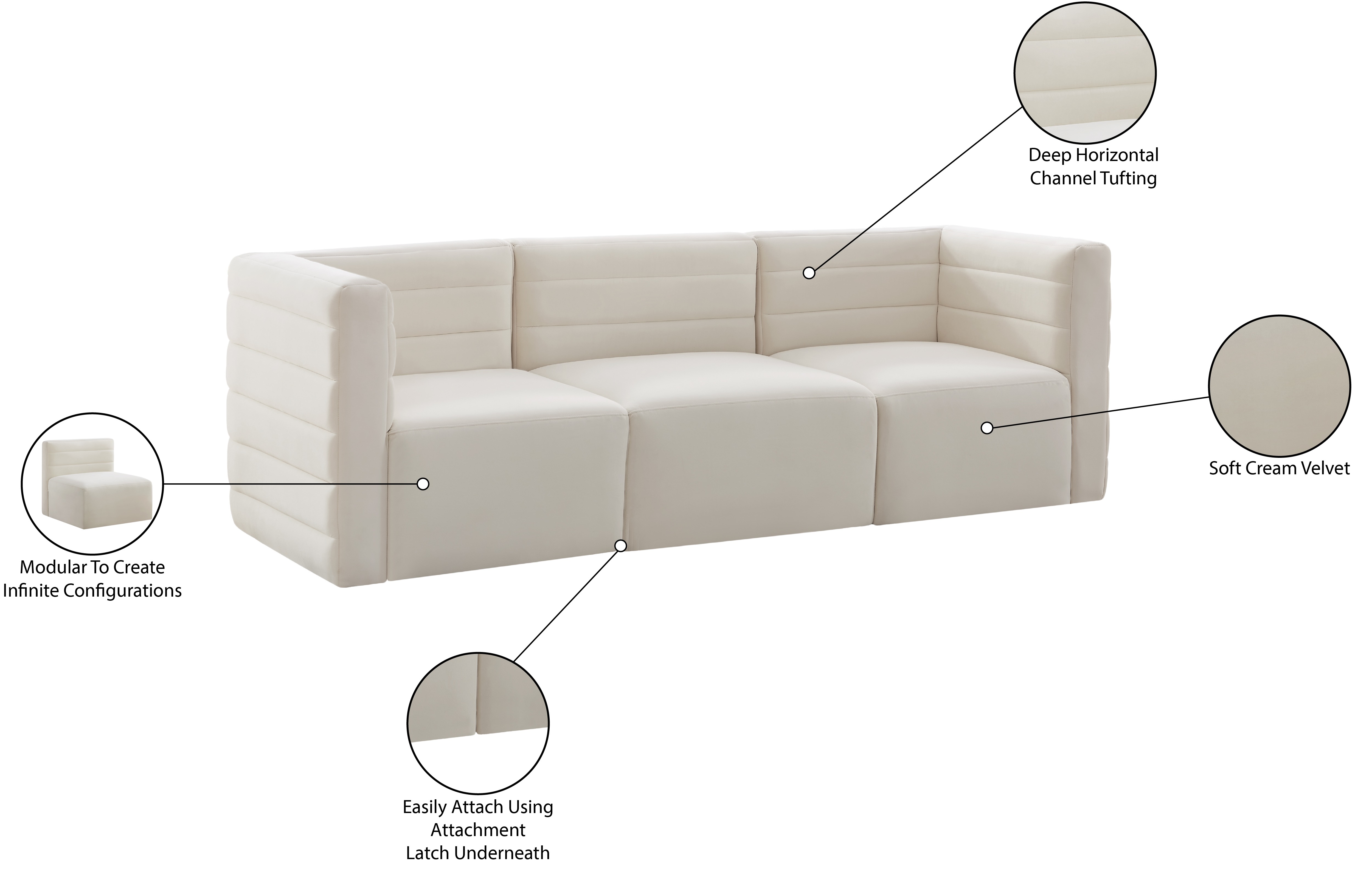 Quincy 95" Velvet Modular Comfort Sofa