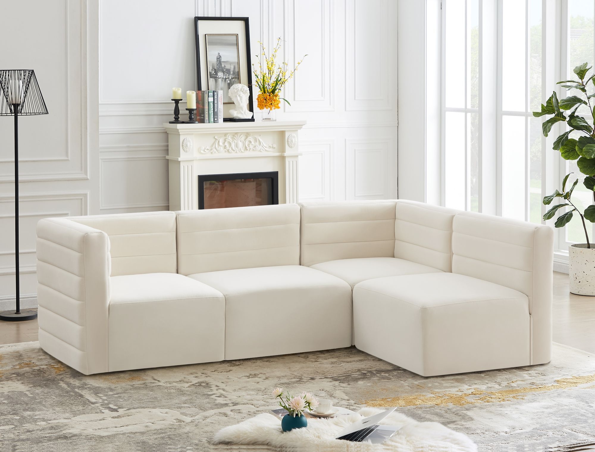 Quincy 95" 4-Piece Velvet Modular Comfort Sectional