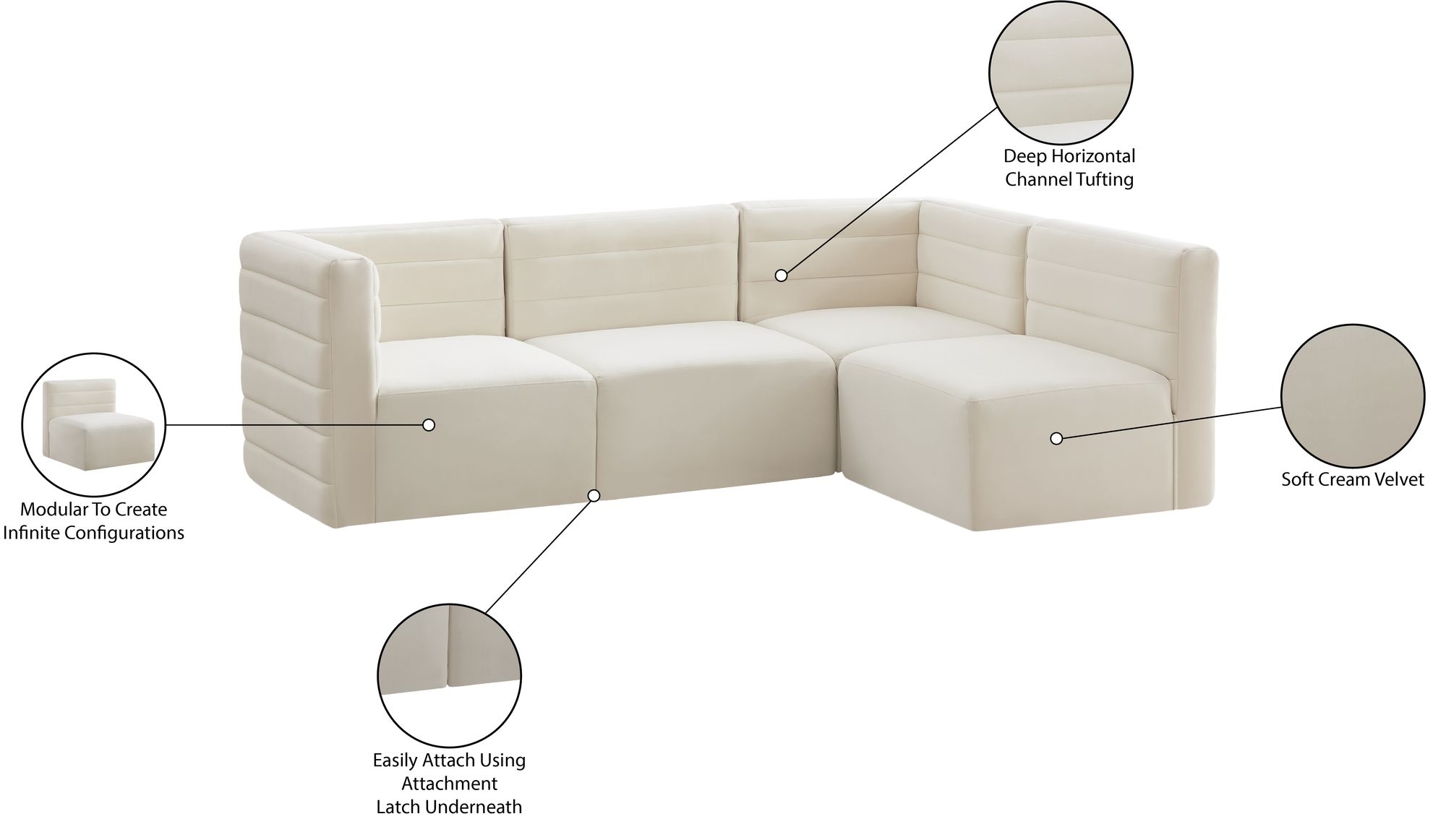 Quincy 95" 4-Piece Velvet Modular Comfort Sectional