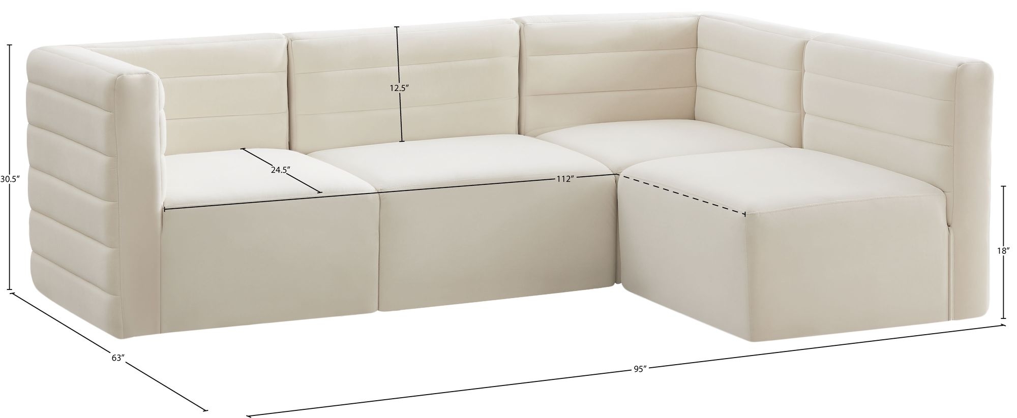 Quincy 95" 4-Piece Velvet Modular Comfort Sectional