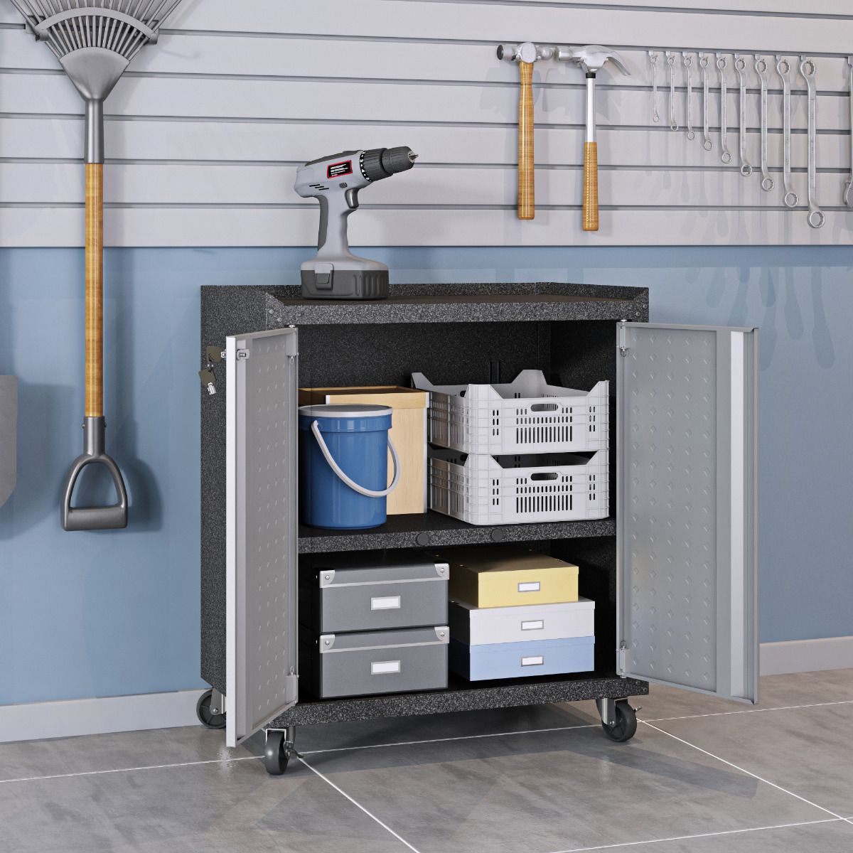 Fortress 3-Piece Textured Metal Garage Storage Set, Composition 2