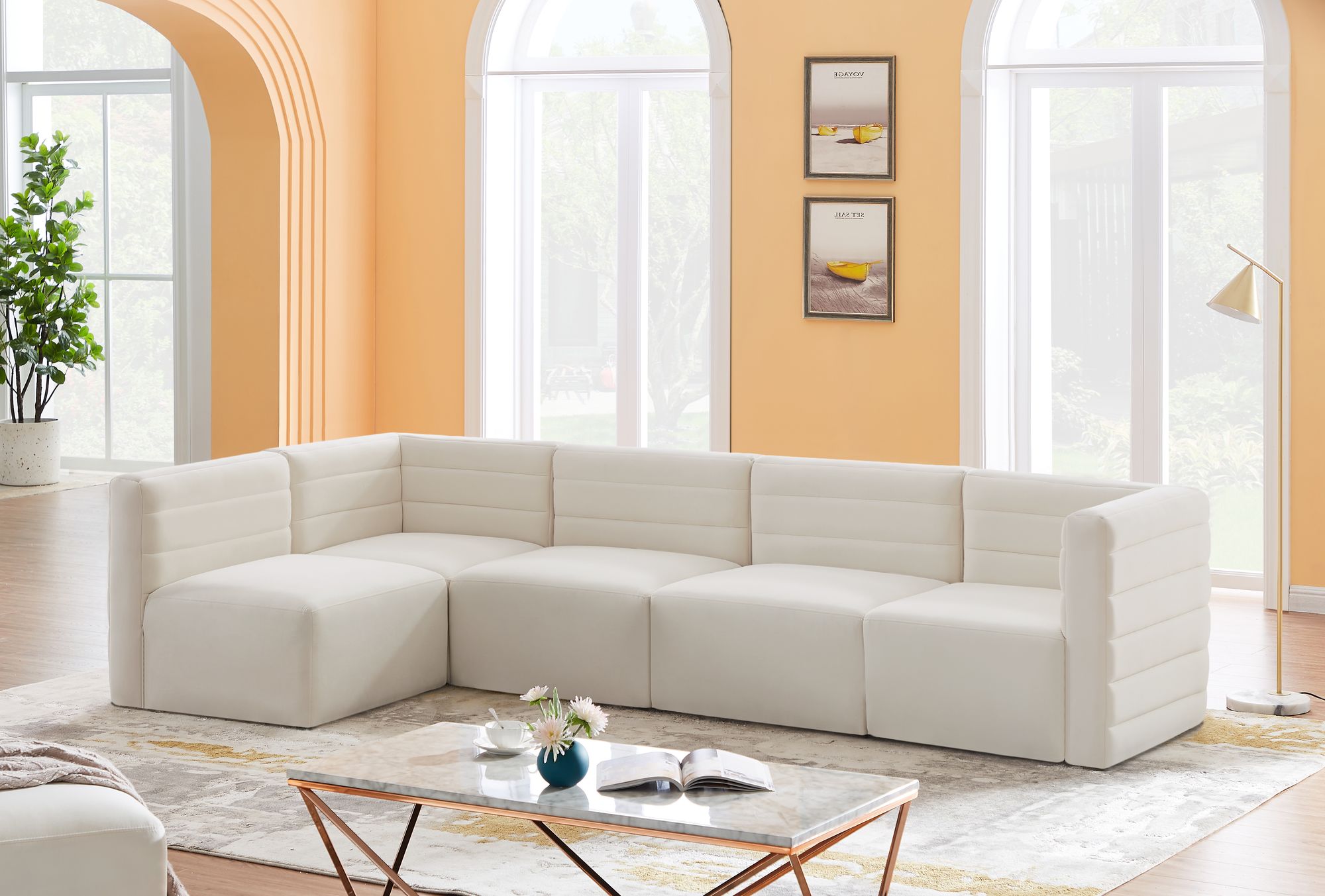 Quincy 126" 5-Piece Velvet Modular Comfort Sectional