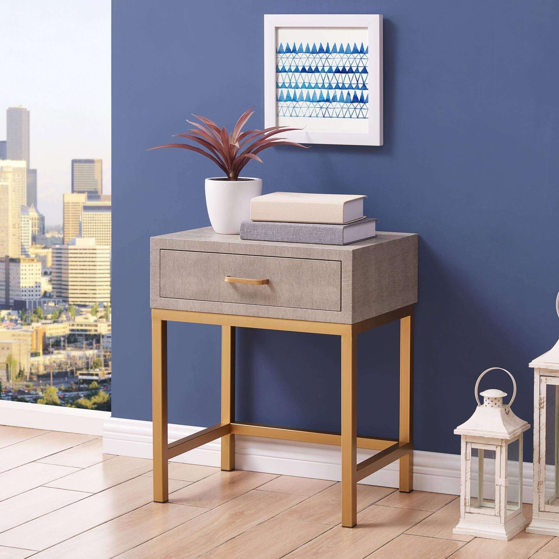 Durham Faux Shagreen Storage End Table