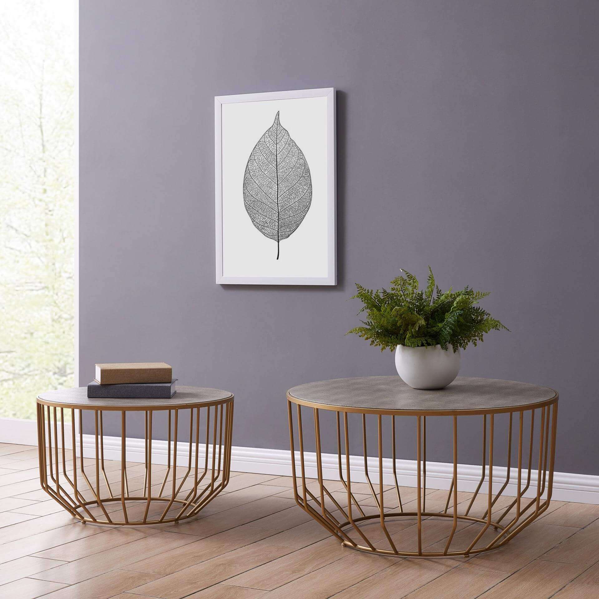 Halton KD 2-Piece Faux Shagreen Round Coffee Table Set