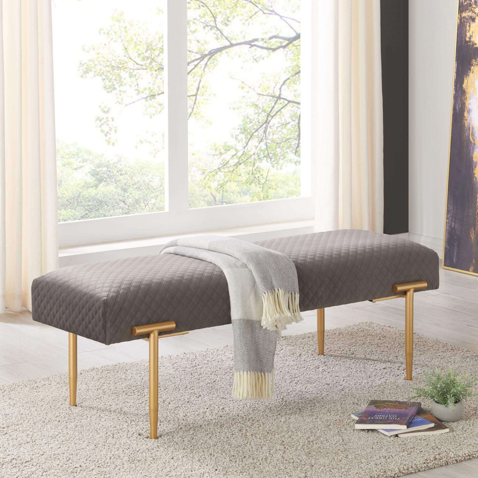 Clarine KD Quilted Velvet Fabric Bench