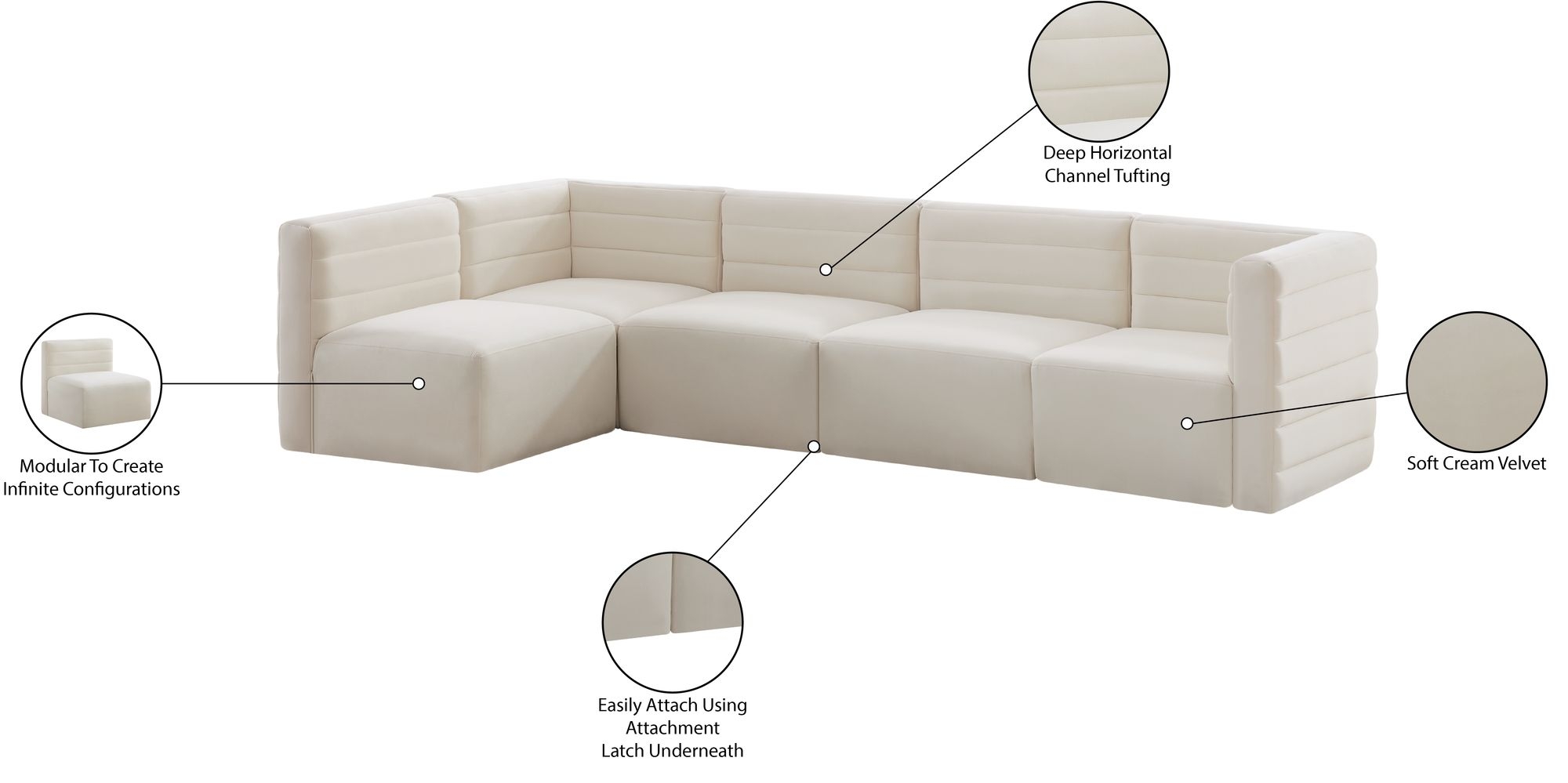 Quincy 126" 5-Piece Velvet Modular Comfort Sectional