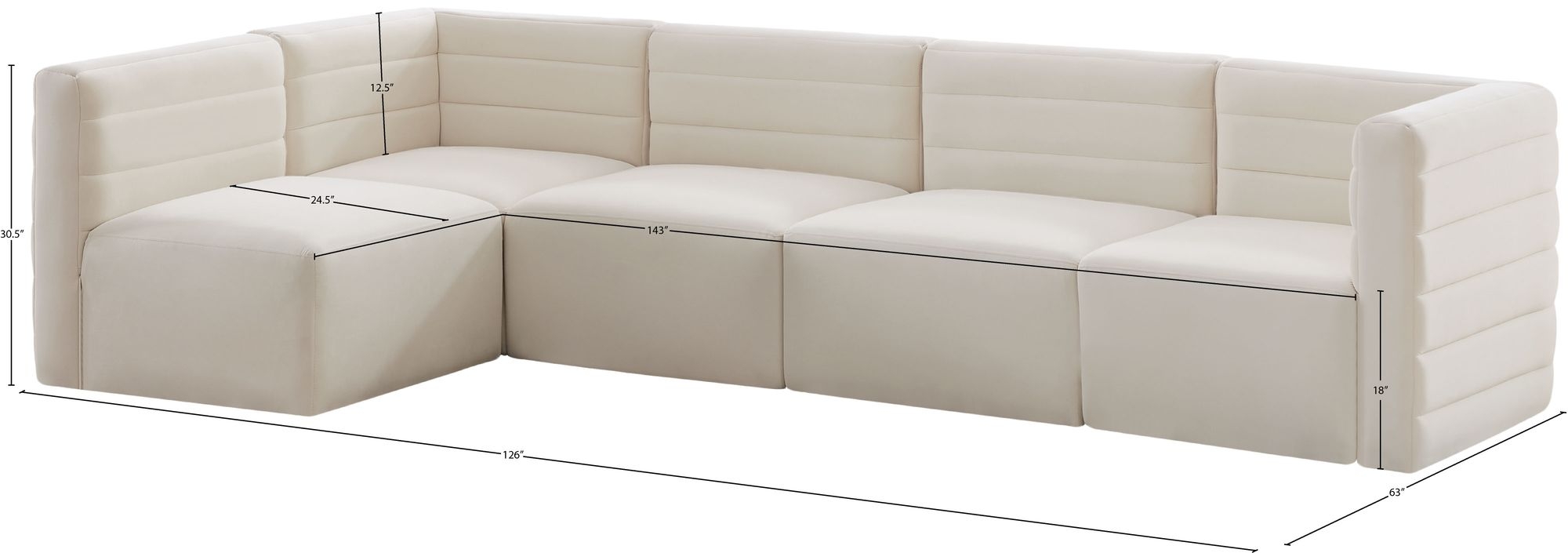 Quincy 126" 5-Piece Velvet Modular Comfort Sectional