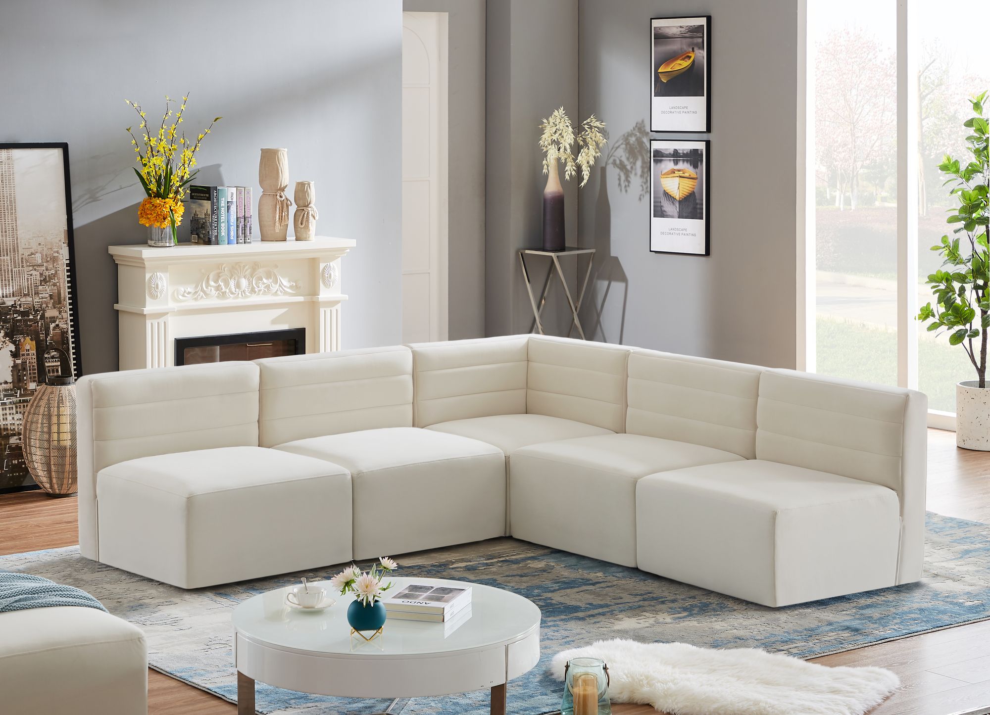 Quincy 95" 5-Piece Velvet Modular Comfort Armless Sectional