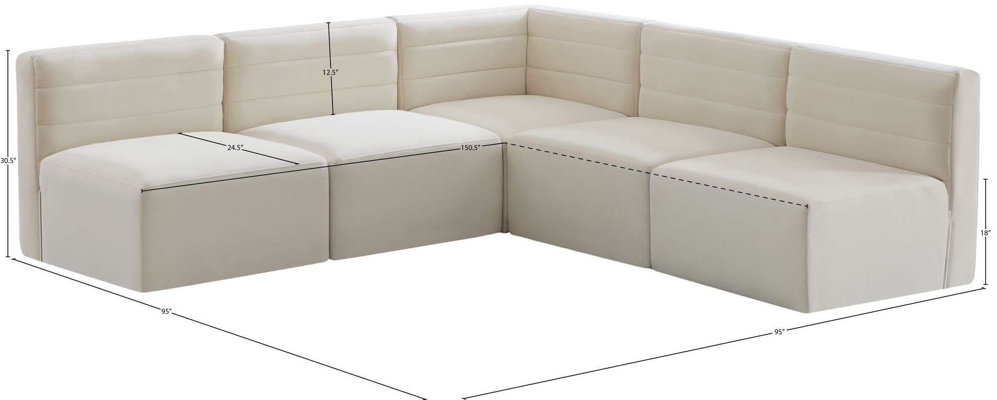 Quincy 95" 5-Piece Velvet Modular Comfort Armless Sectional