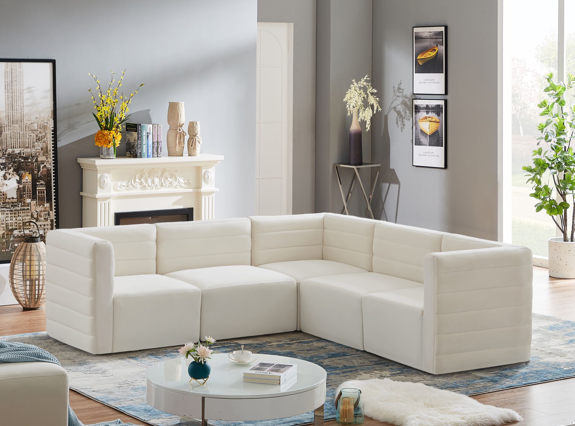 Quincy 95" 5-Piece Velvet Modular Comfort Sectional