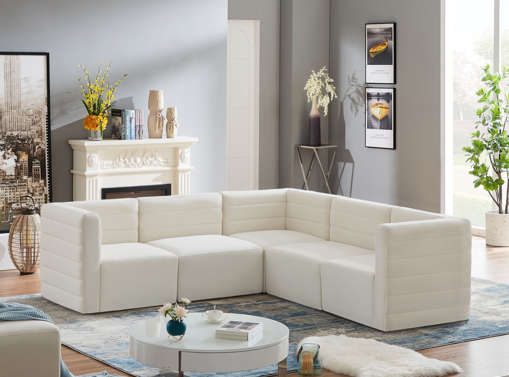 Quincy 95" 5-Piece Velvet Modular Comfort Sectional