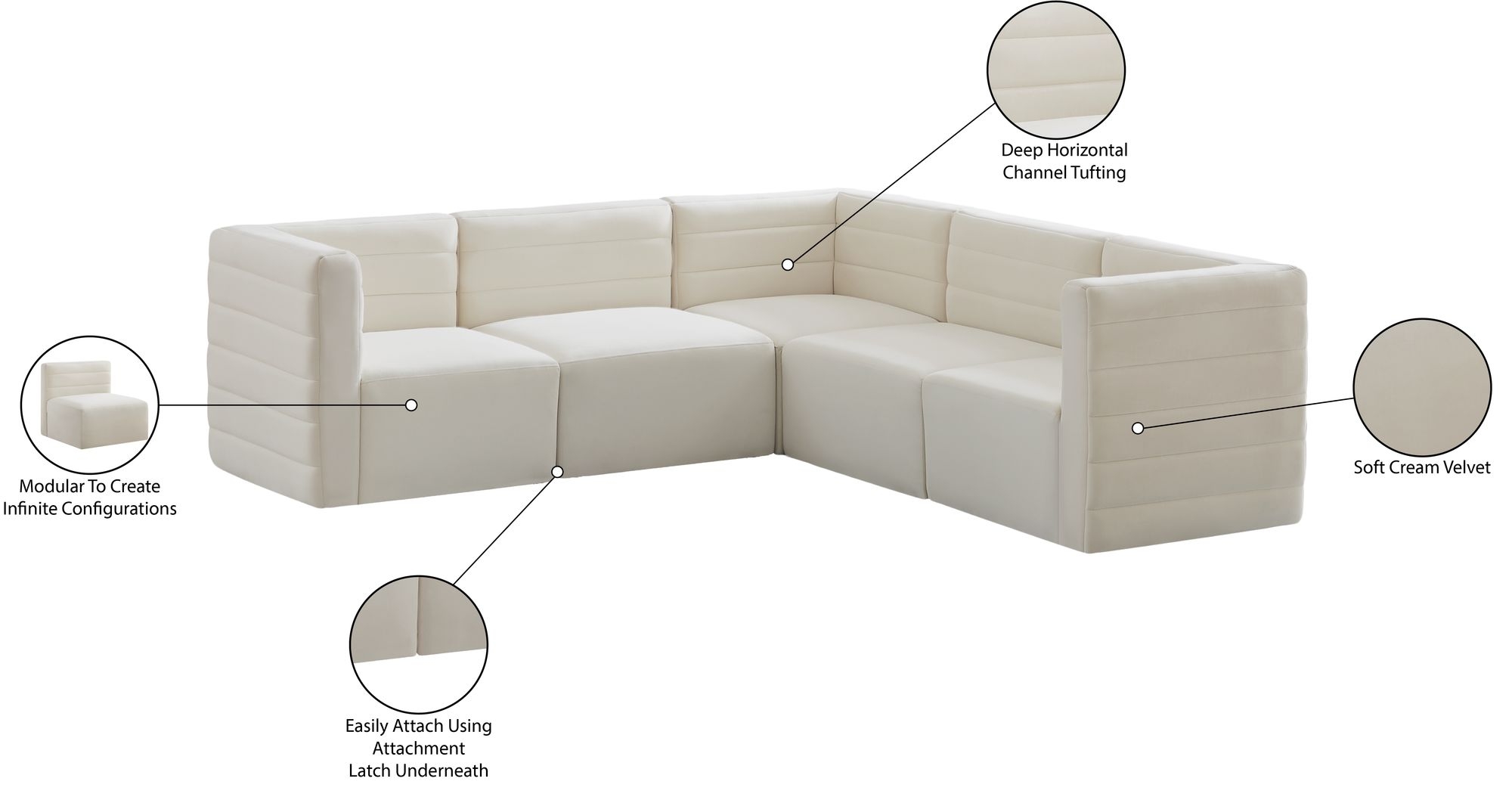 Quincy 95" 5-Piece Velvet Modular Comfort Sectional
