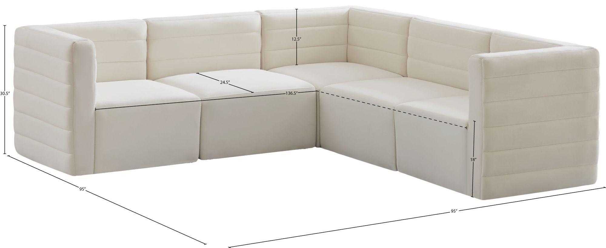 Quincy 95" 5-Piece Velvet Modular Comfort Sectional