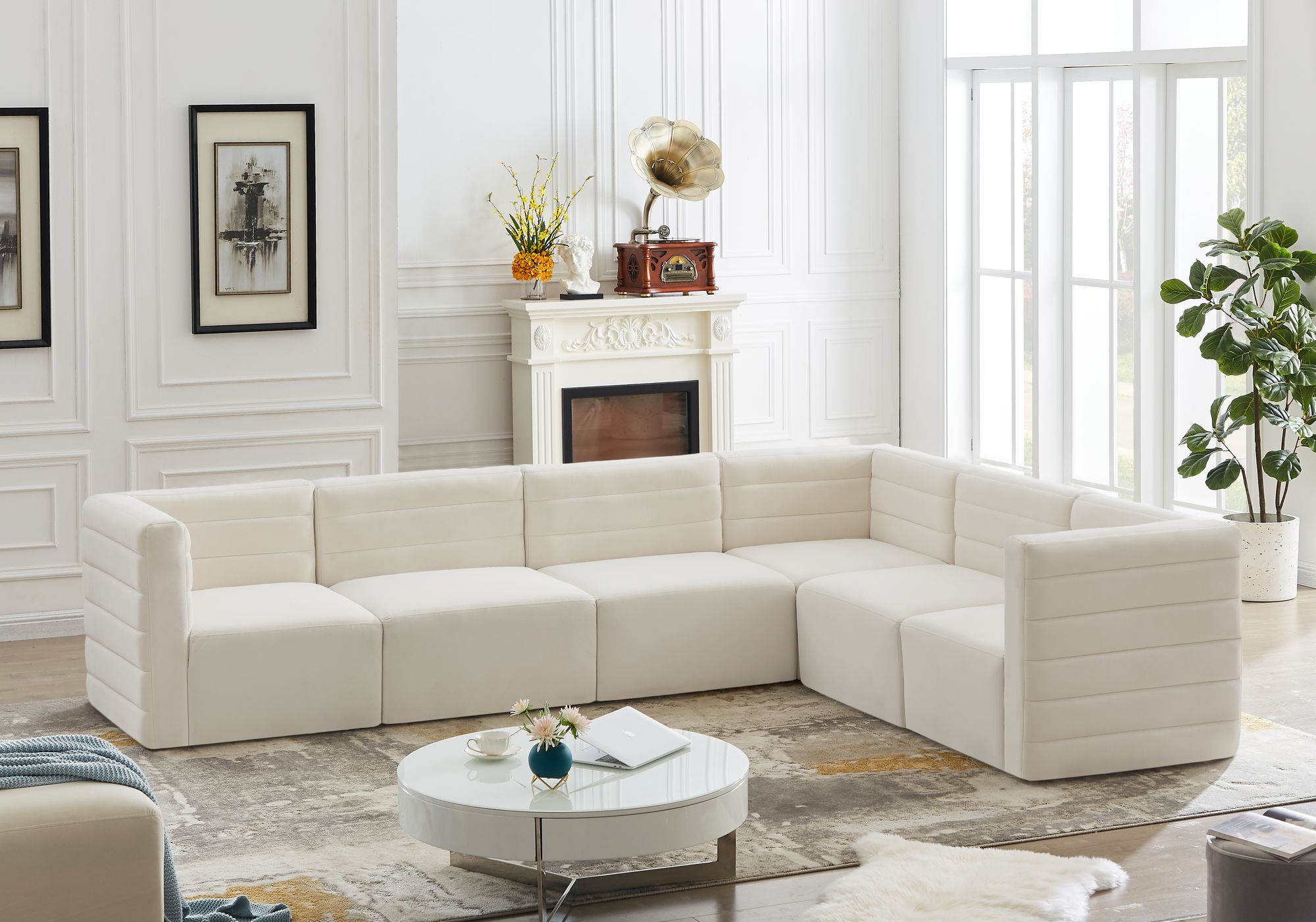 Quincy 126" 6-Piece Velvet Modular Comfort Sectional
