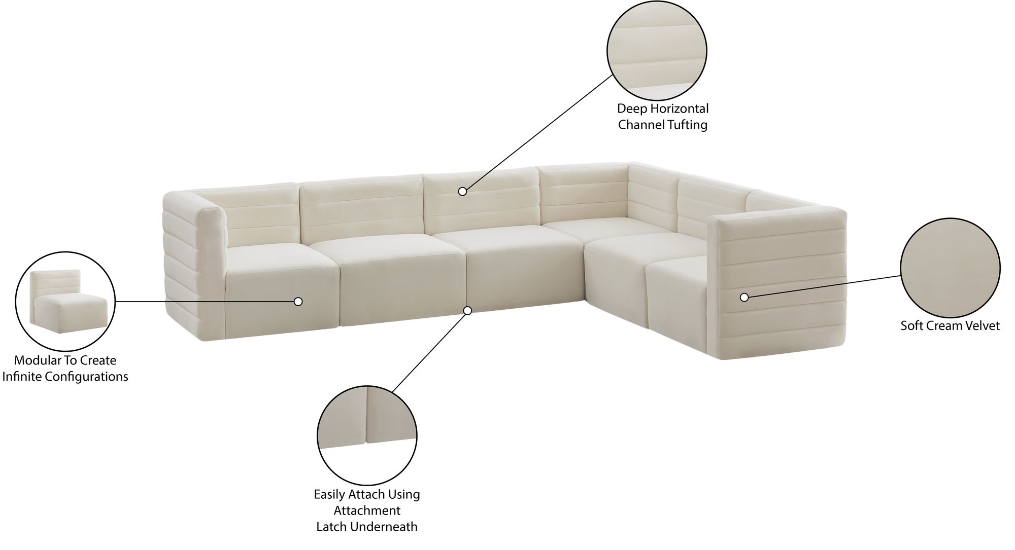 Quincy 126" 6-Piece Velvet Modular Comfort Sectional