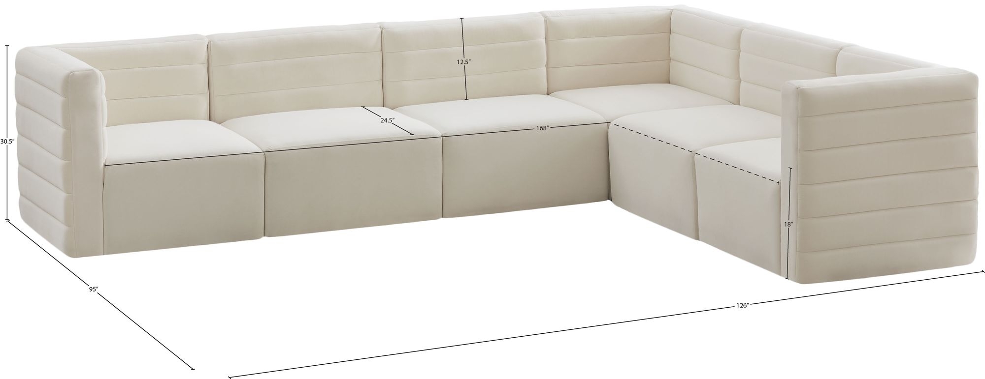 Quincy 126" 6-Piece Velvet Modular Comfort Sectional