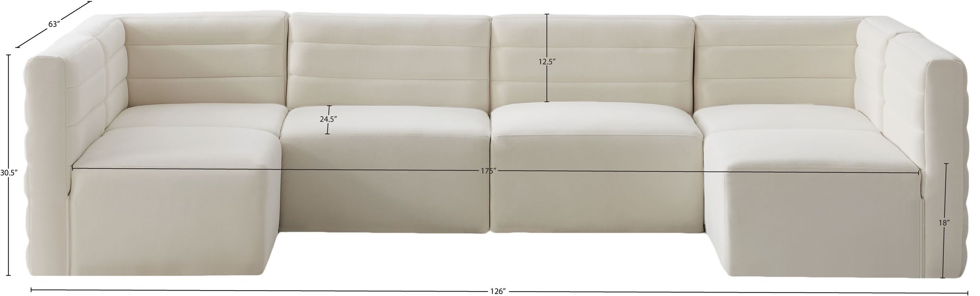 Quincy 126" 6-Piece Velvet Modular Comfort U-Shape Sectional
