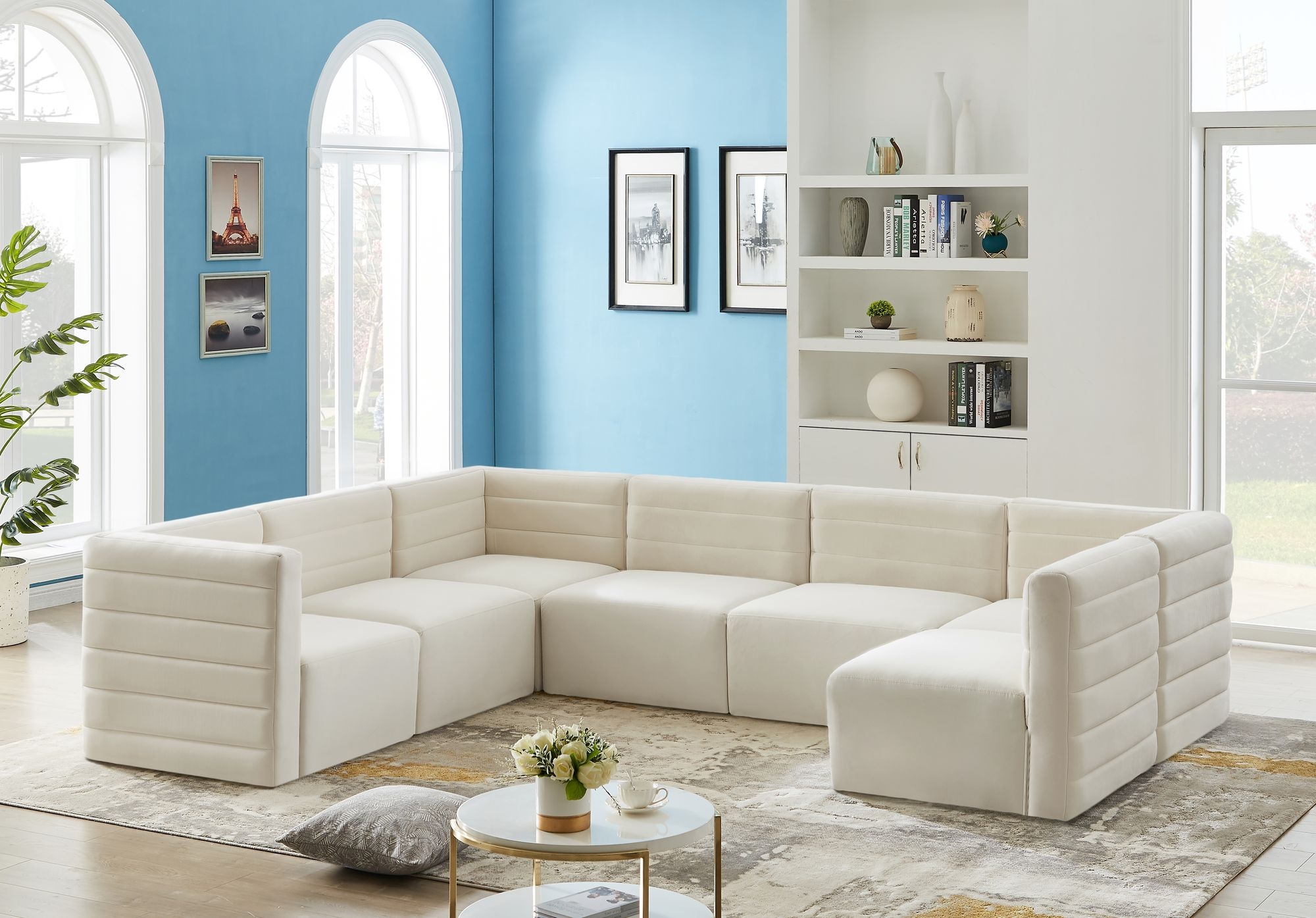 Quincy 126" 7-Piece Velvet Modular Comfort Sectional
