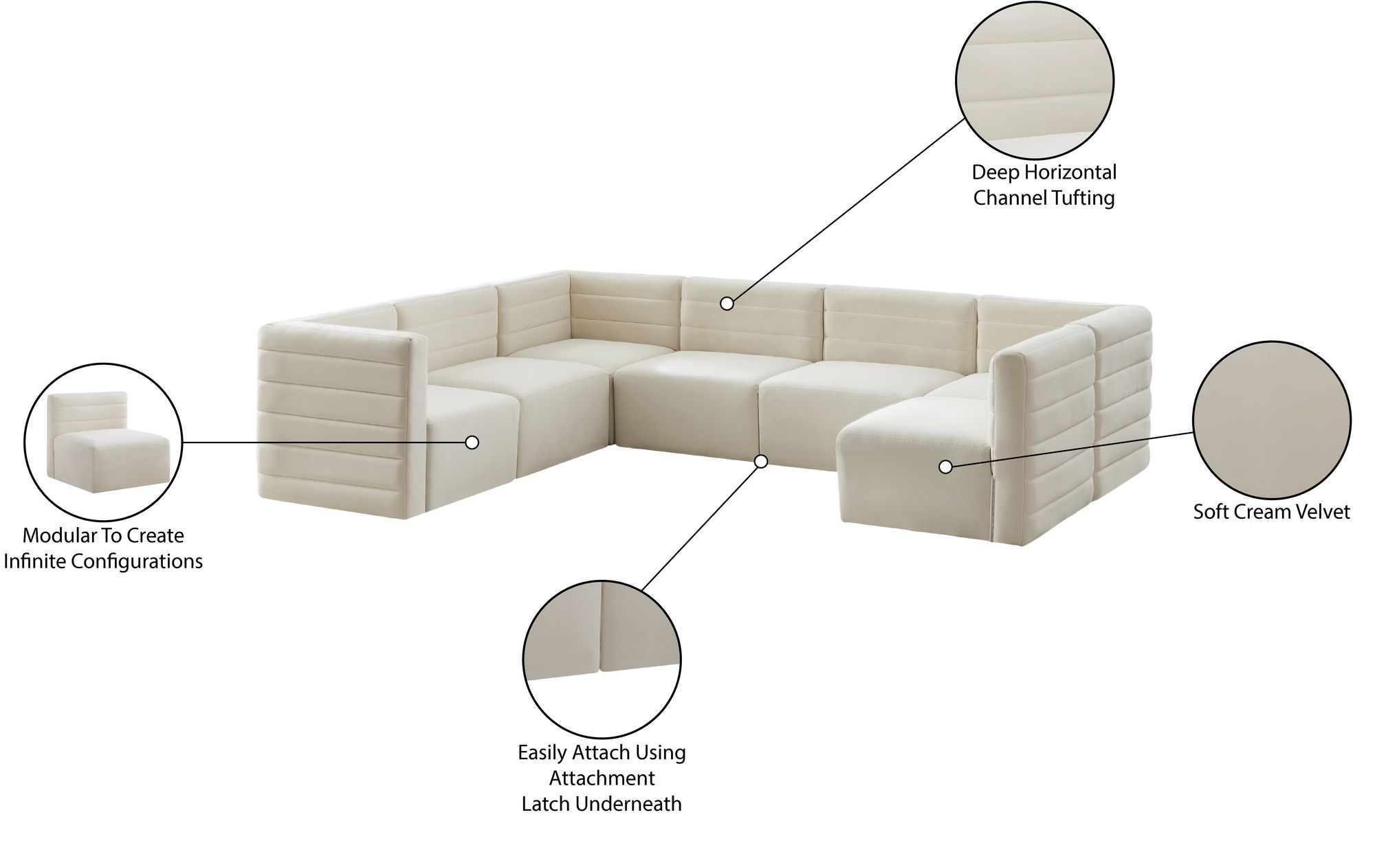 Quincy 126" 7-Piece Velvet Modular Comfort Sectional