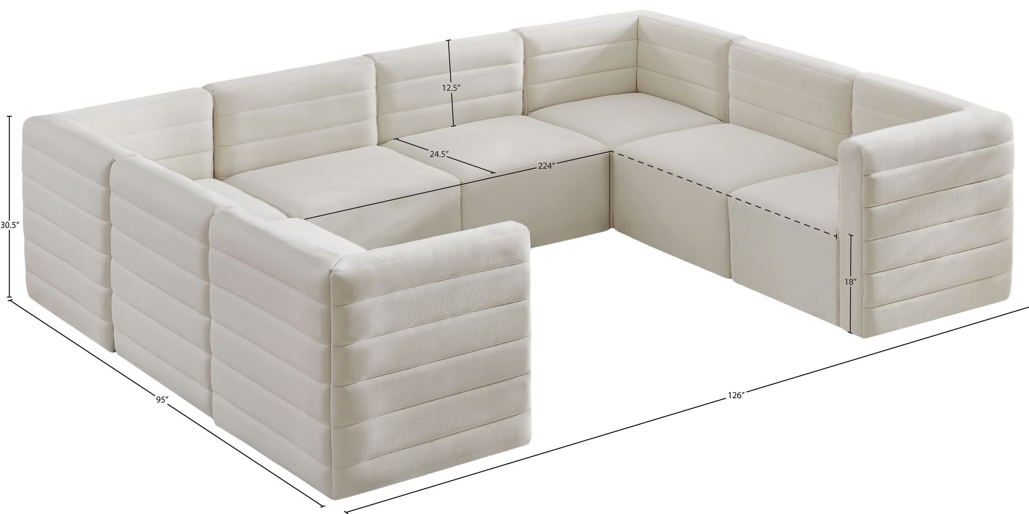 Quincy 126" 8-Piece Velvet Modular Comfort Sectional