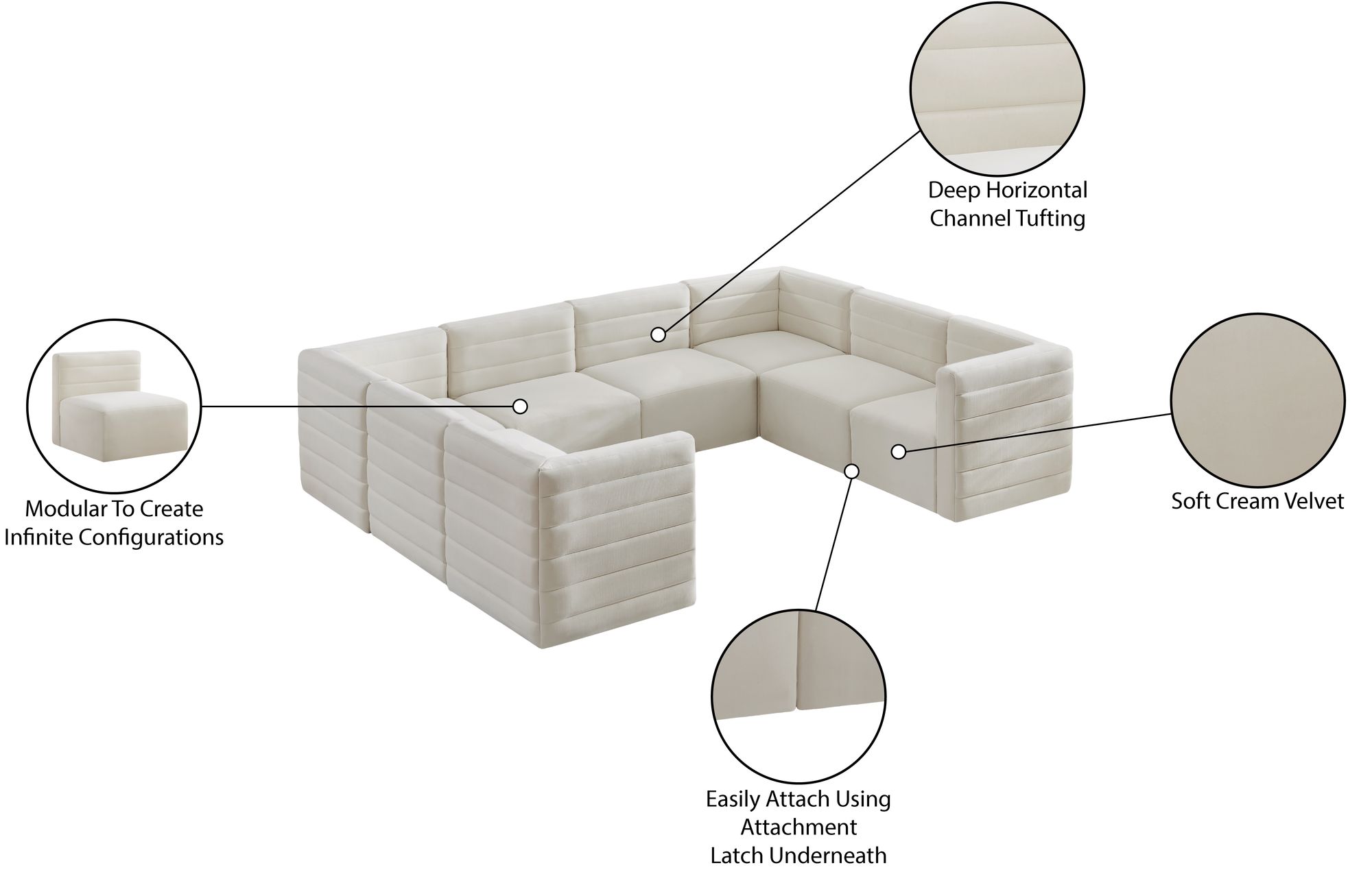 Quincy 126" 8-Piece Velvet Modular Comfort Sectional