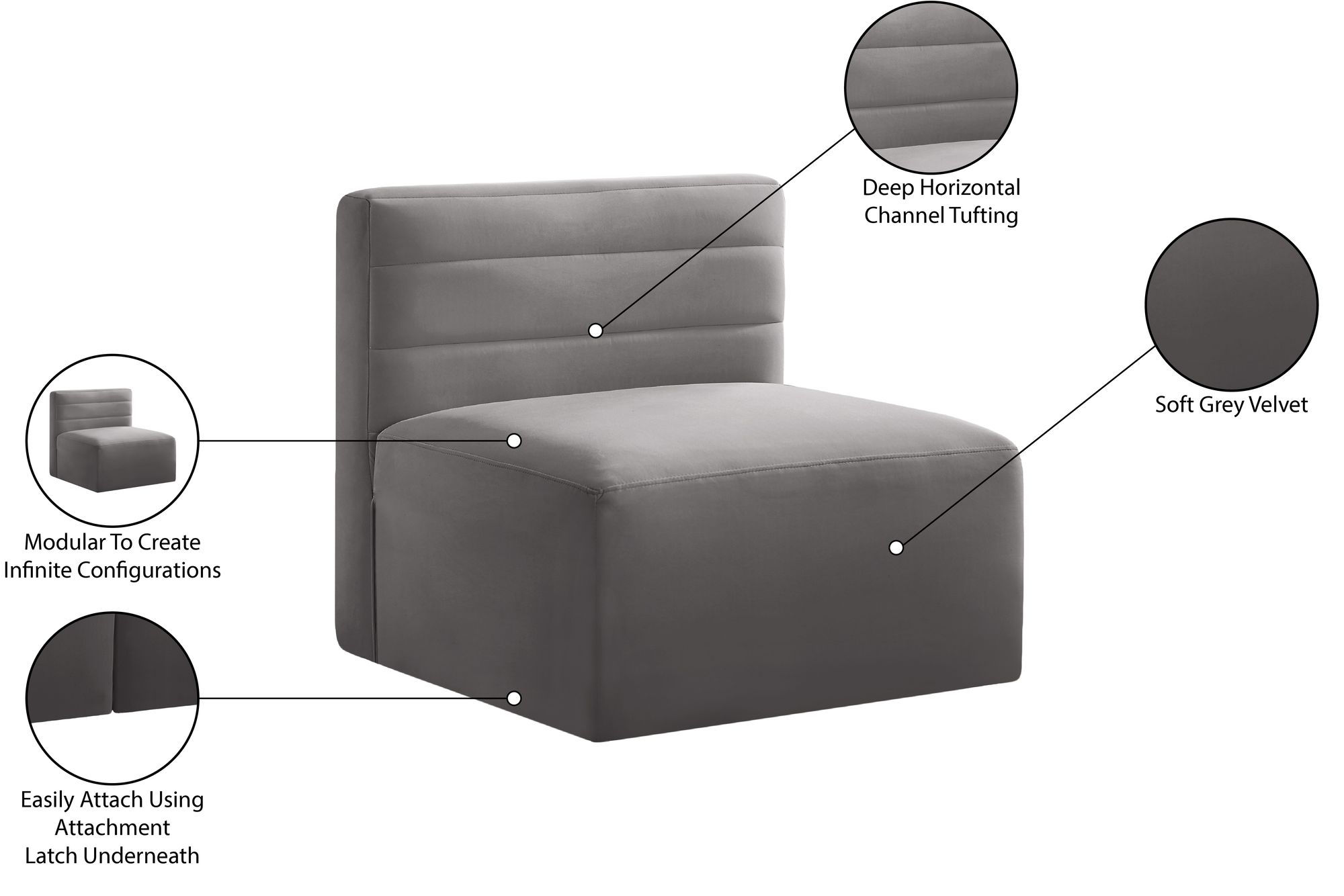 Quincy Velvet Modular Comfort Armless Chair