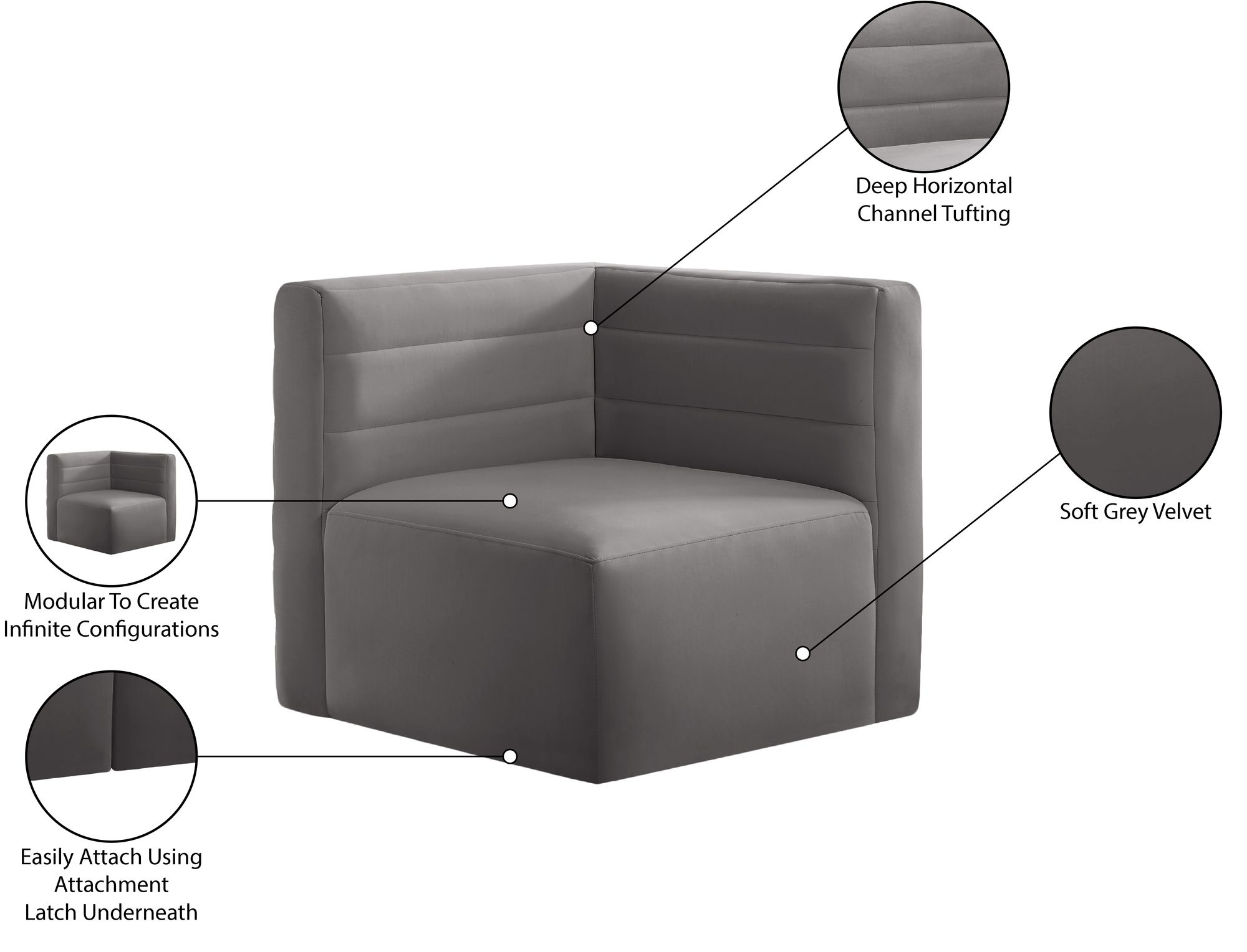 Quincy Velvet Modular Comfort Corner Chair