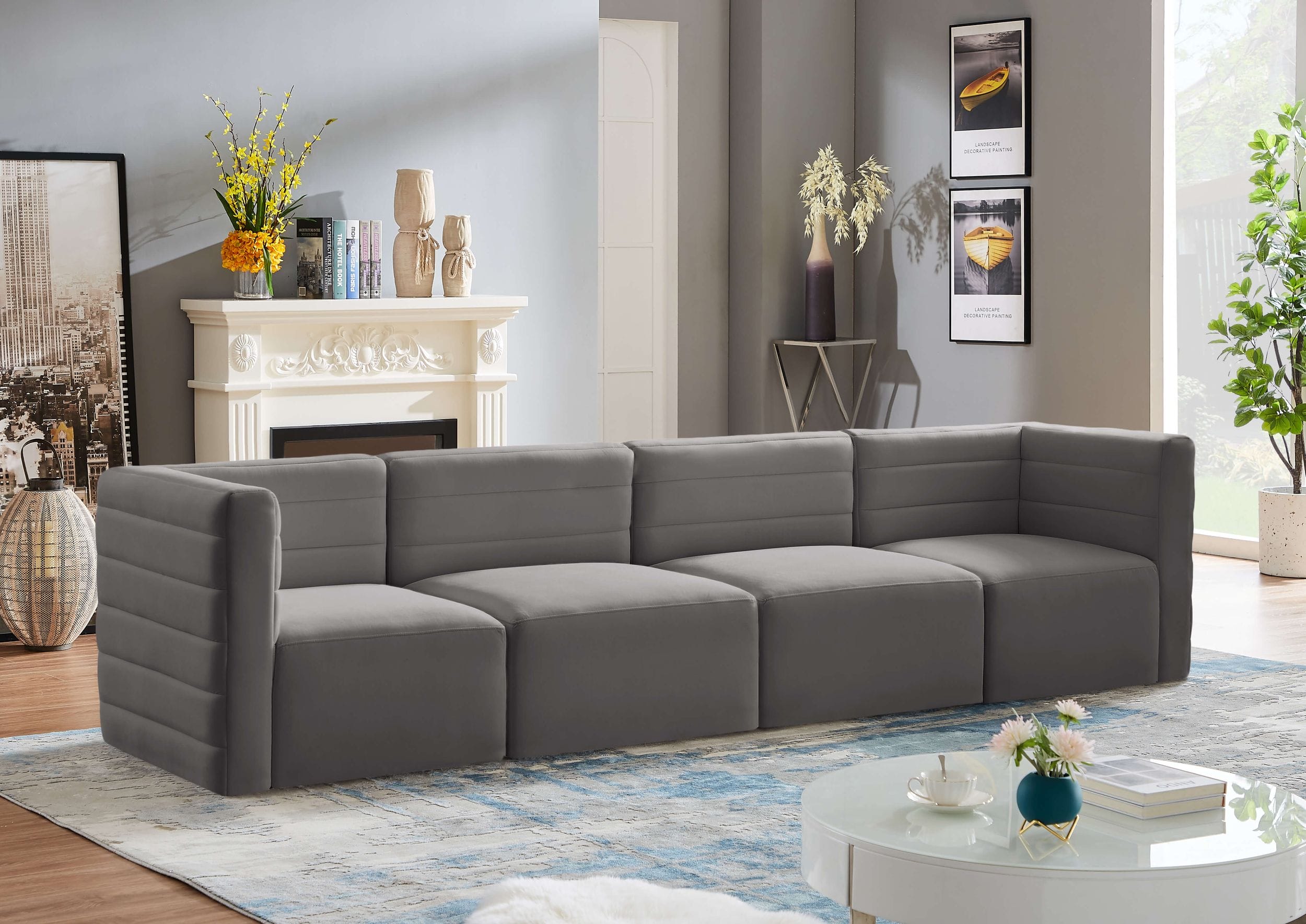 Quincy 126" Velvet Modular Comfort Sofa