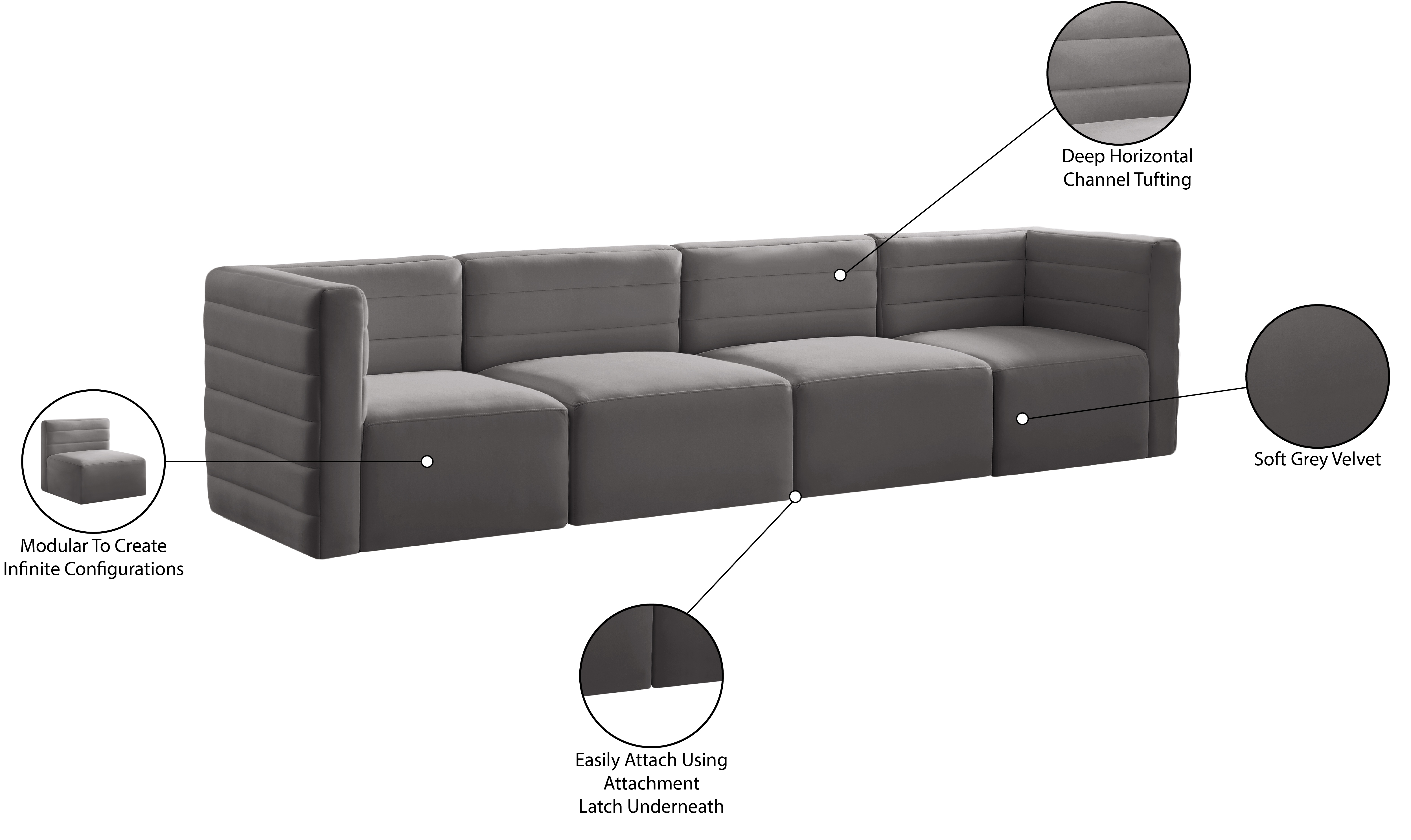 Quincy 126" Velvet Modular Comfort Sofa