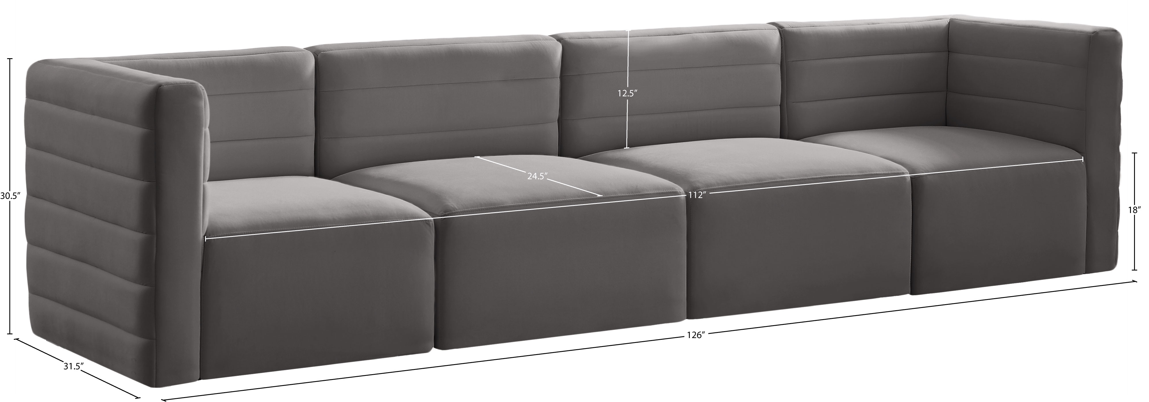 Quincy 126" Velvet Modular Comfort Sofa